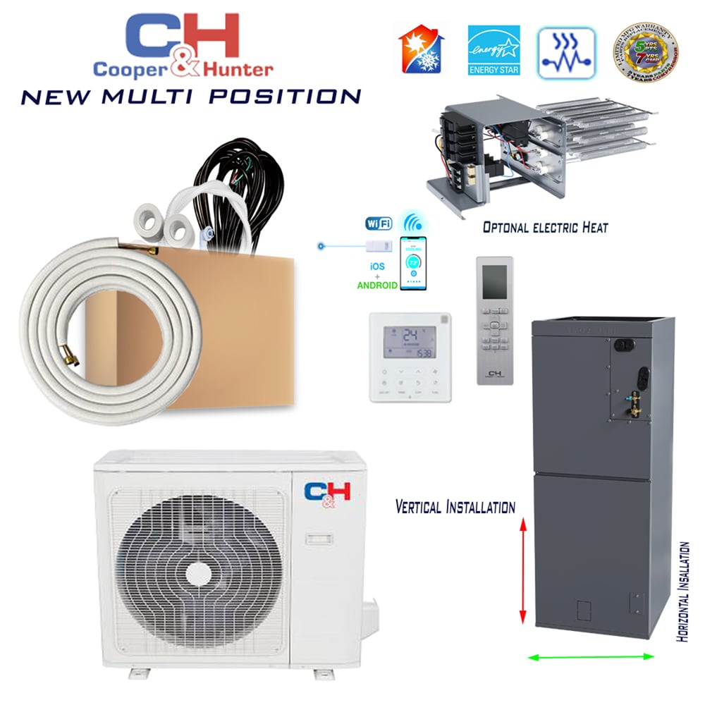Cooper & Hunter CH-M18AHU-CH-ES18 Multi Position Single Zone 18000-BTU 17.8 SEER Ductless Mini Split Air Conditioner Heat Pump Included with 25-ft Line Set 230-Volt