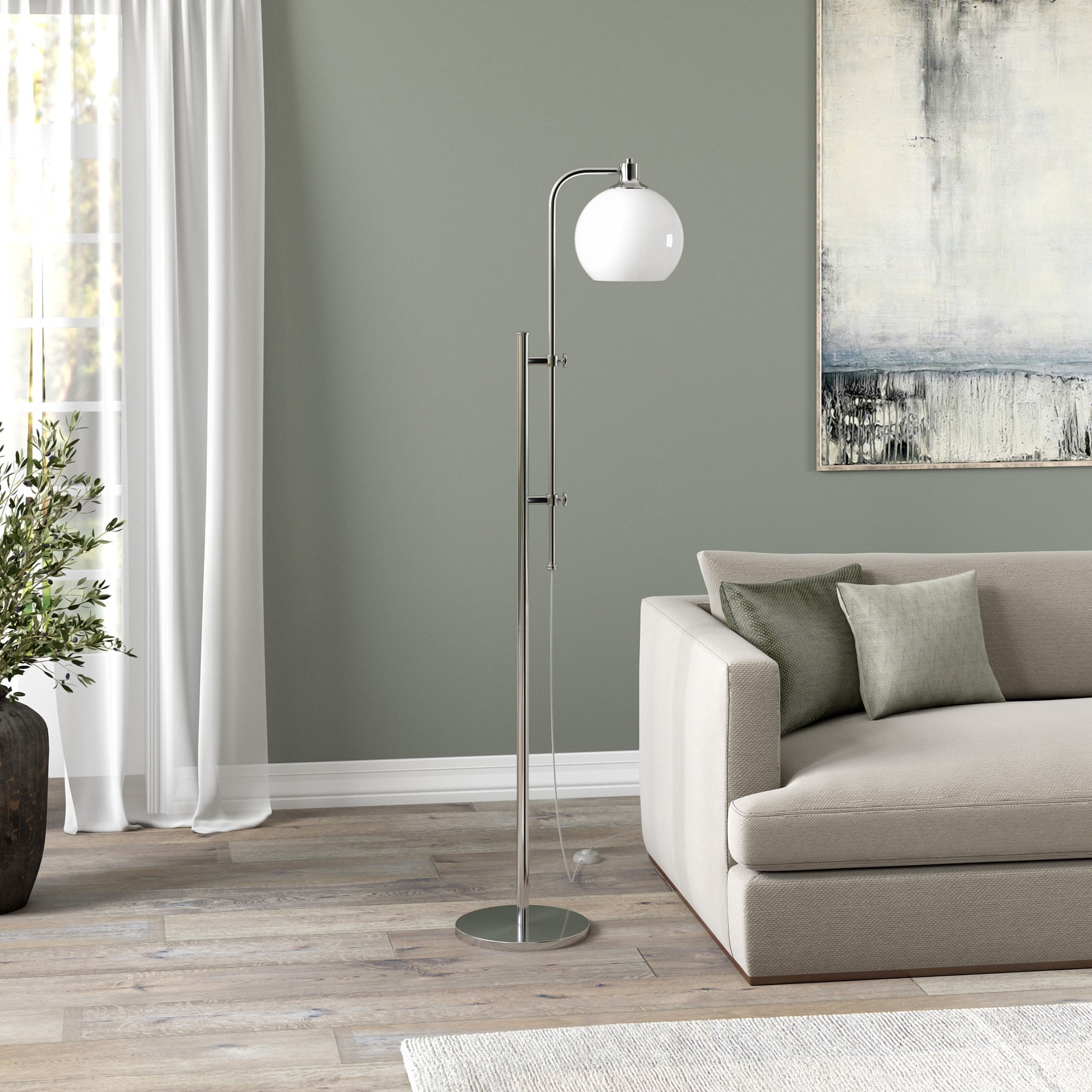 Hailey Home FL1597 Antho 68-in Polished Nickel Standard Floor Lamp with Glass Shade