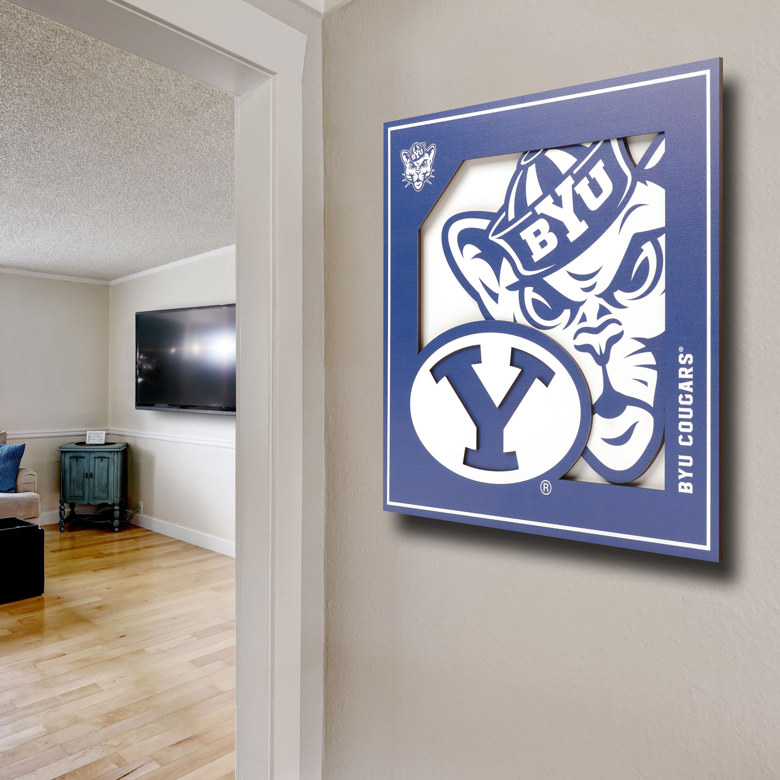 Sportula Brigham Young Cougars Youthefan Team Colors Floater Frame 12-in H  x 12-in W Sports 3D Art in the Wall Art department at