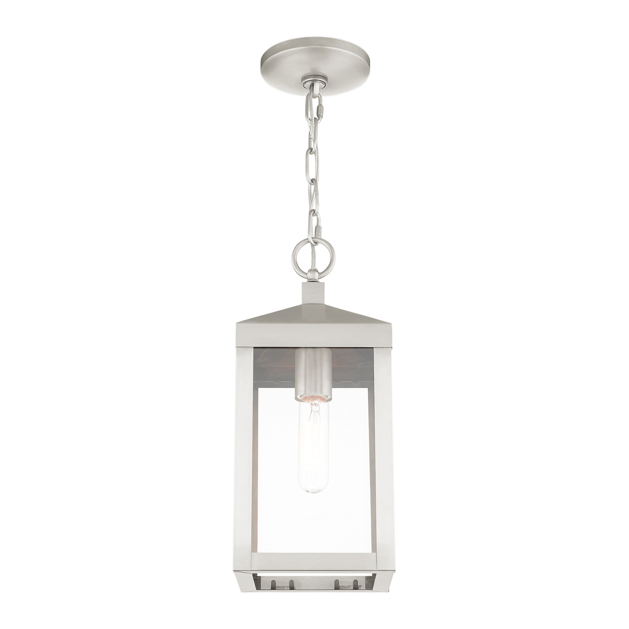 Brushed Nickel Outdoor Pendant Lantern with Clear Glass