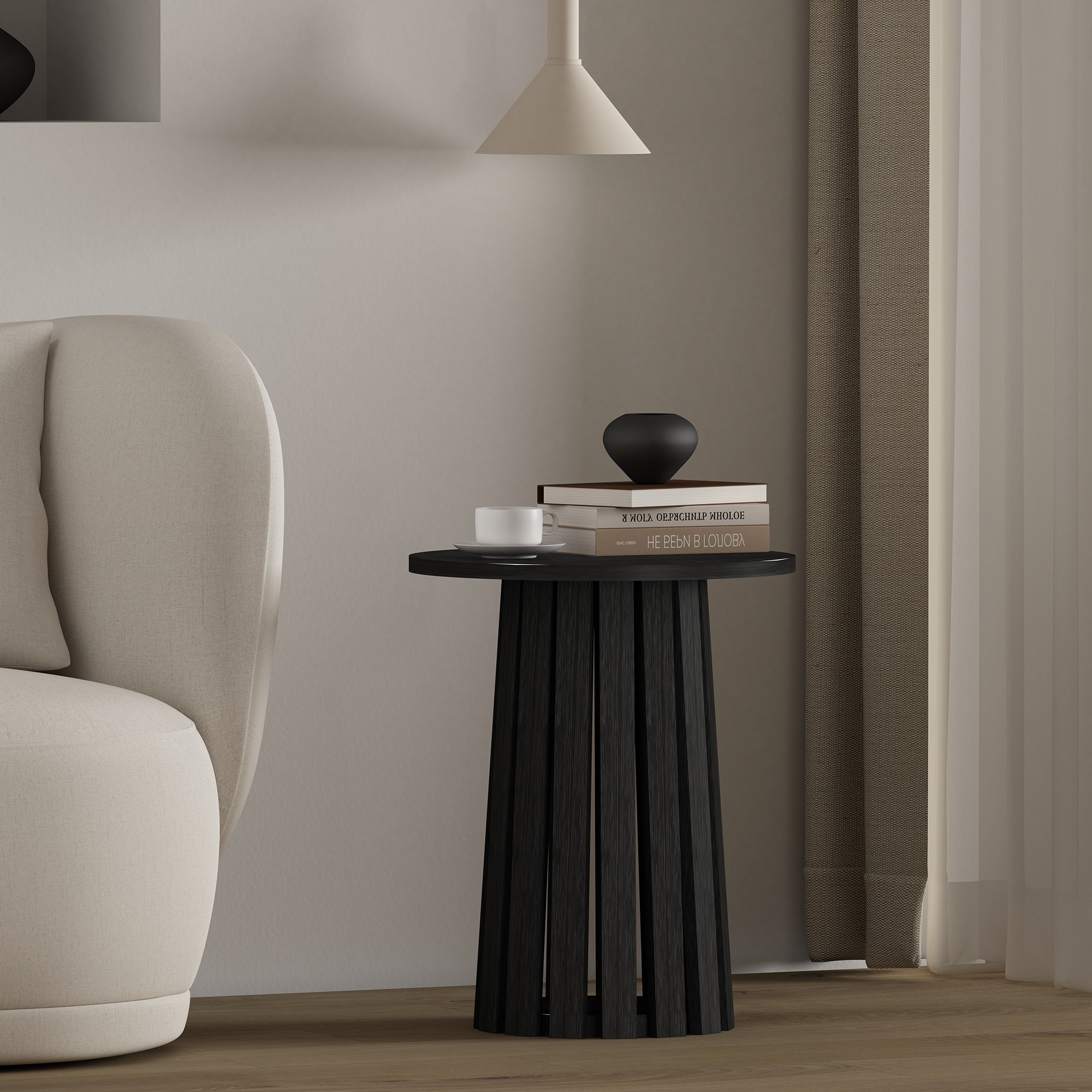 Manhattan Comfort ET012-BK 17.7-in W x 21.9-in H Black Composite Round Modern End Table Assembly Required