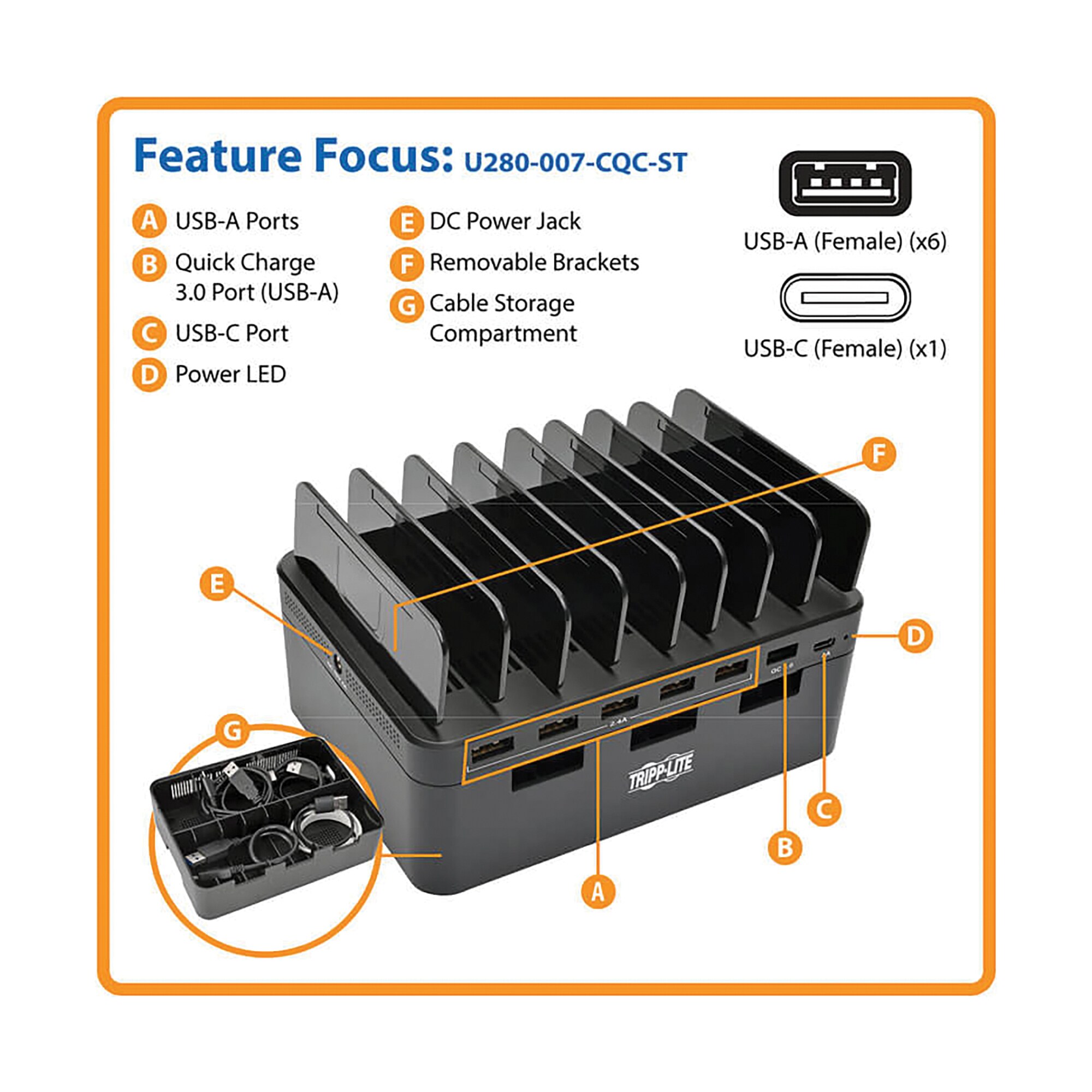 Tripp Lite 10-Port USB Charging Station Hub w Adjustable Storage