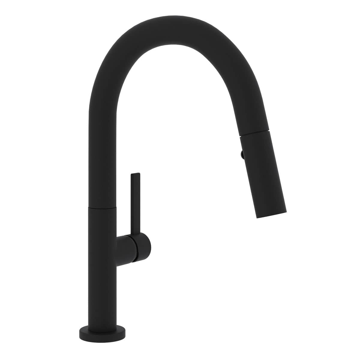 Rohl R7581SLMMB-2 Lux 1.8 GPM Deck Mount Pull-Down Kitchen Faucet in Matte Black with Lever Handle