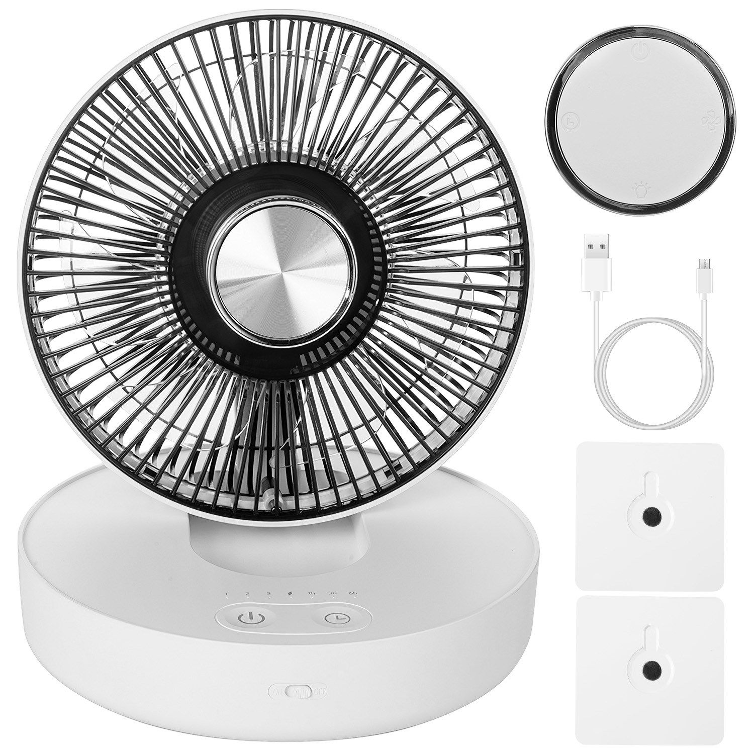 Siavonce XHHGPGBA 8-in 5 -Volt Indoor White Oscillating Desk Fan with Remote Battery Included Charger Included