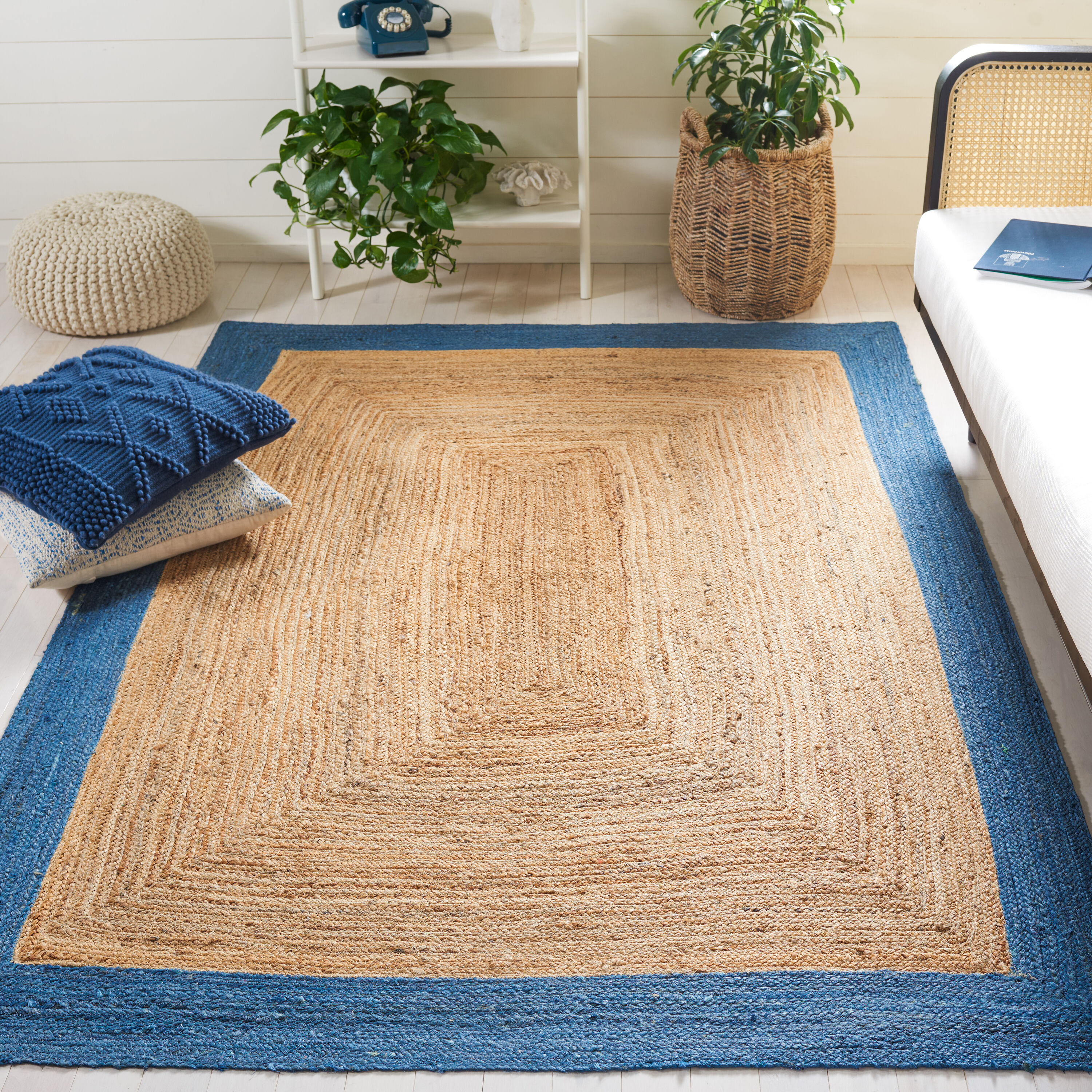  Natural Fiber 852 Natural/Blue Country Floral 5ft x 8ft Medium Rectangle Rug