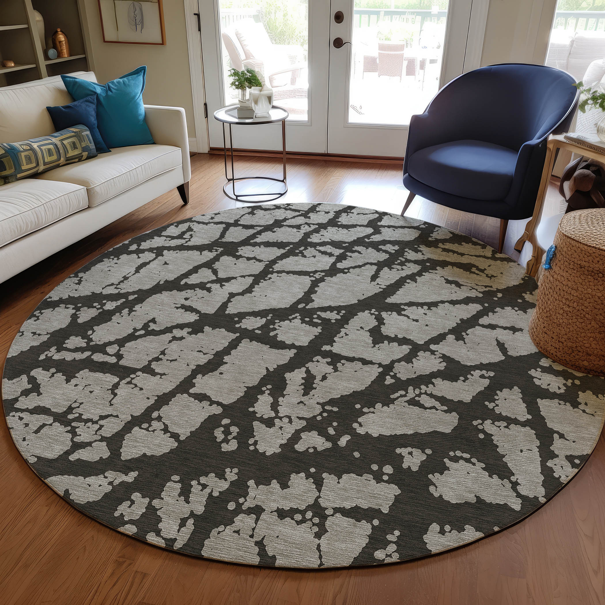 Addison Rugs ACN501GY8RO Chantille ACN501GY 8 x 8 (ft) Polyester Gray Round Indoor/Outdoor Geometric Machine washable Area rug