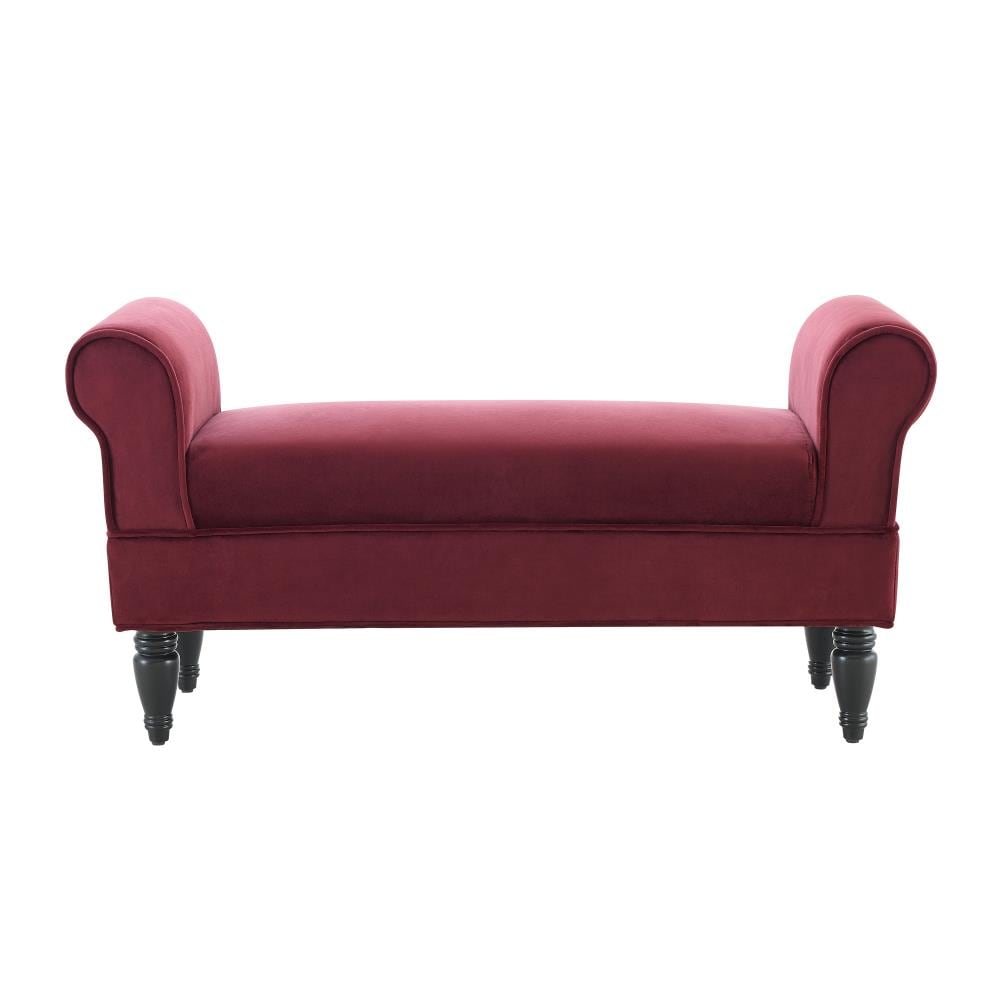 Berry Upholstered Bedroom Bench with Dark Mahogany Feet