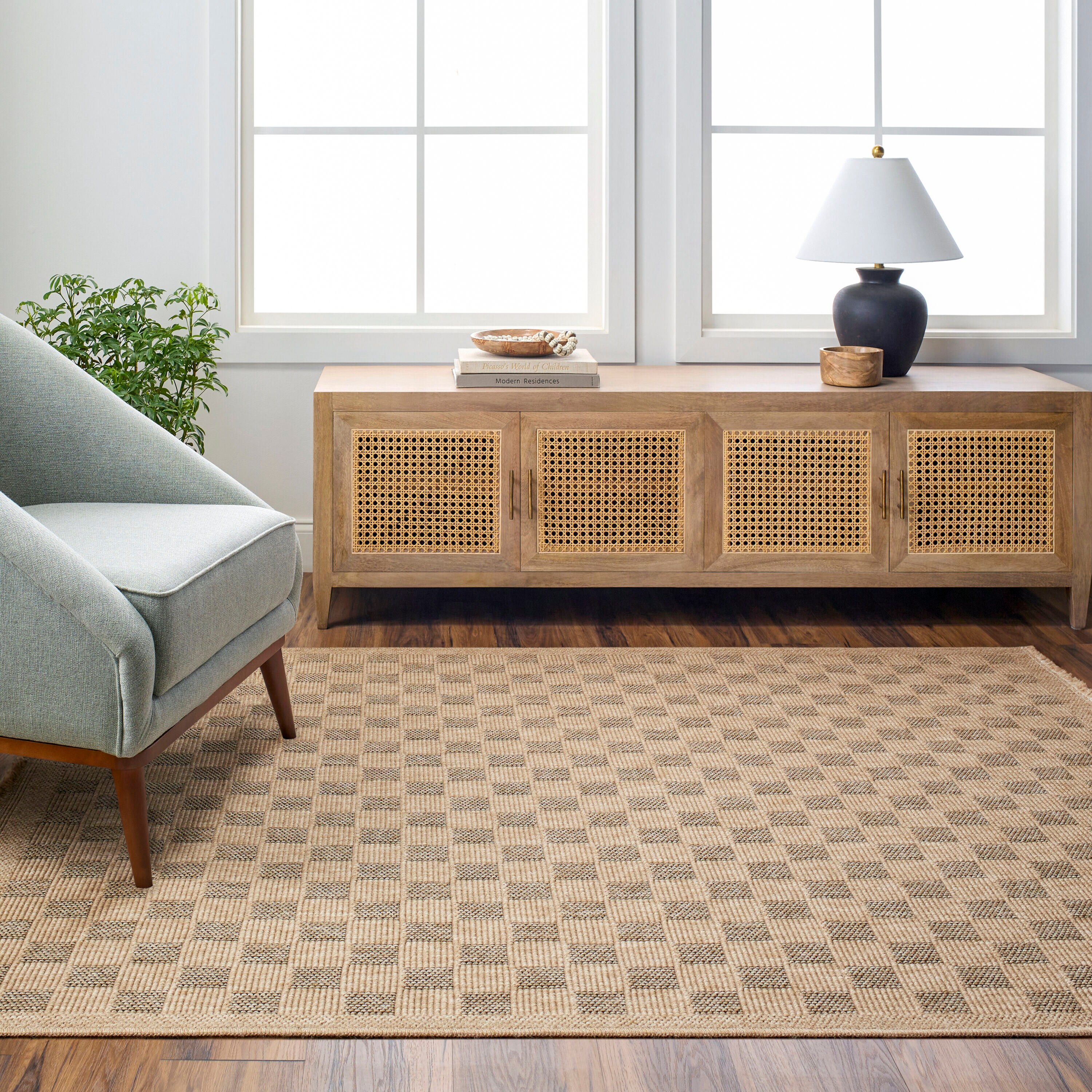 Livabliss MGE2311-2745 Mirage 2 x 4 (ft) Polypropylene Tan/Black Rectangular Indoor/Outdoor Solid Farmhouse/Cottage Area rug