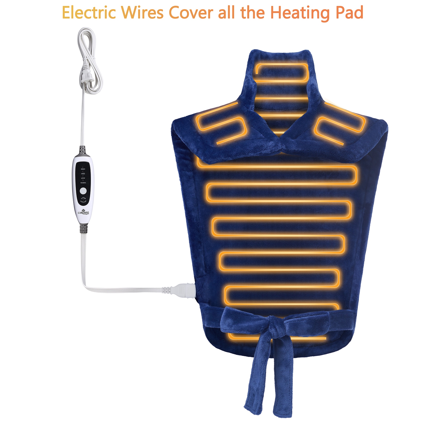 DEXSO 22 x 33 Inch Electric Heating Pad 4 Heat Settings Auto Shut Off Weighted Washable Back Neck Shoulder Pain Blue