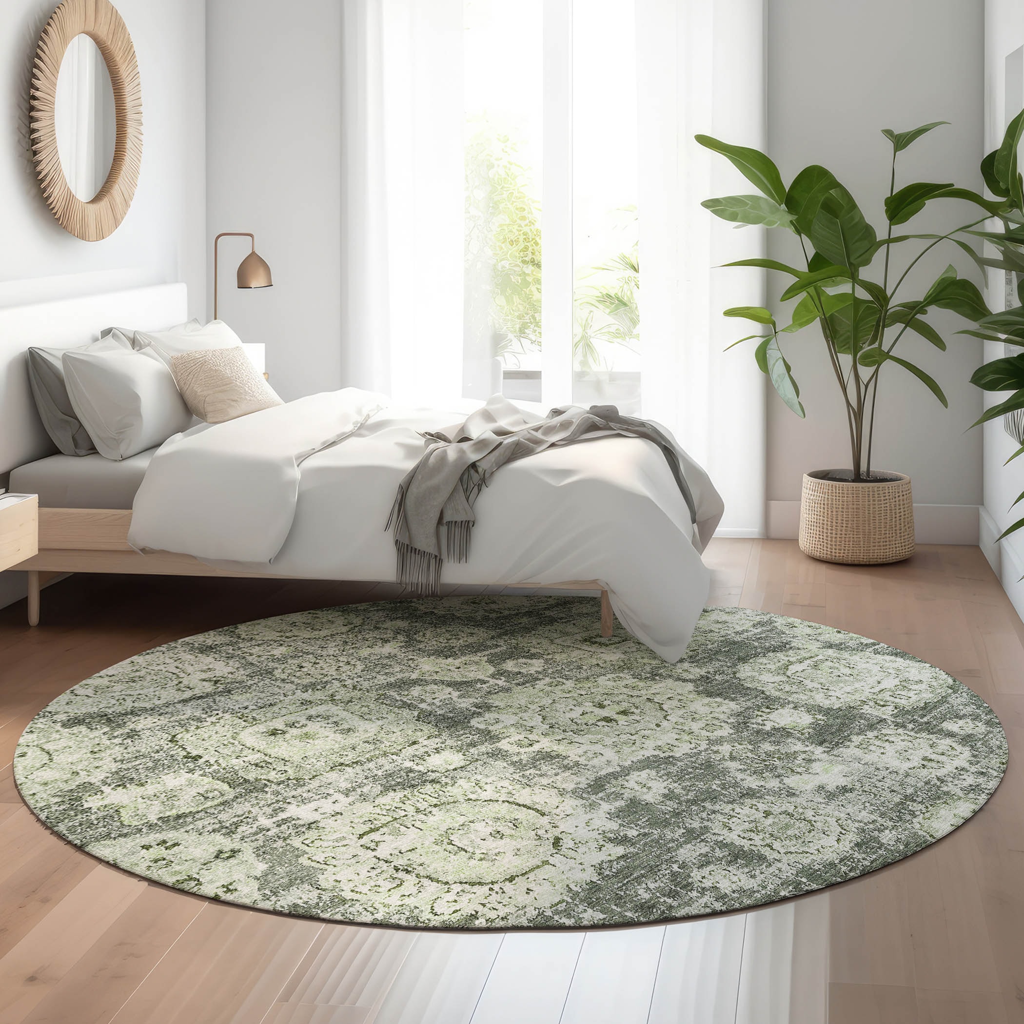 Addison Rugs AMF634AL8RO Mayfield AMF634AL 8 x 8 (ft) Loomed Polyester Aloe Round Indoor Geometric Machine washable Area rug