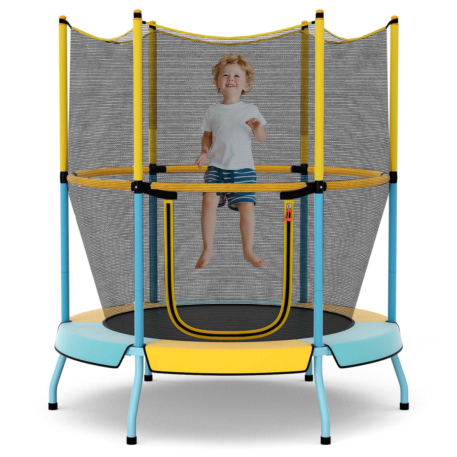 Slickblue Kids Mini Trampoline in Orange/Yellow with Safety Enclosure and Zipper Door for Indoor or Outdoor Use