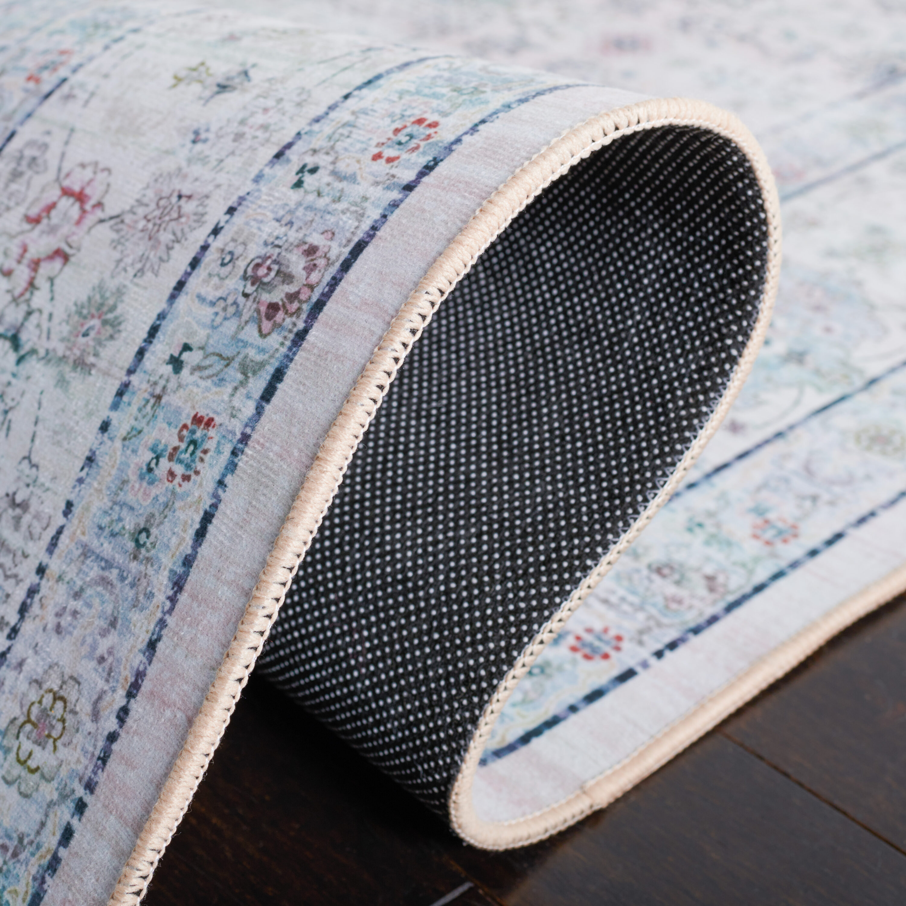 Handmade Blue Round Synthetic Non-slip Washable Rug, 6' x 9'