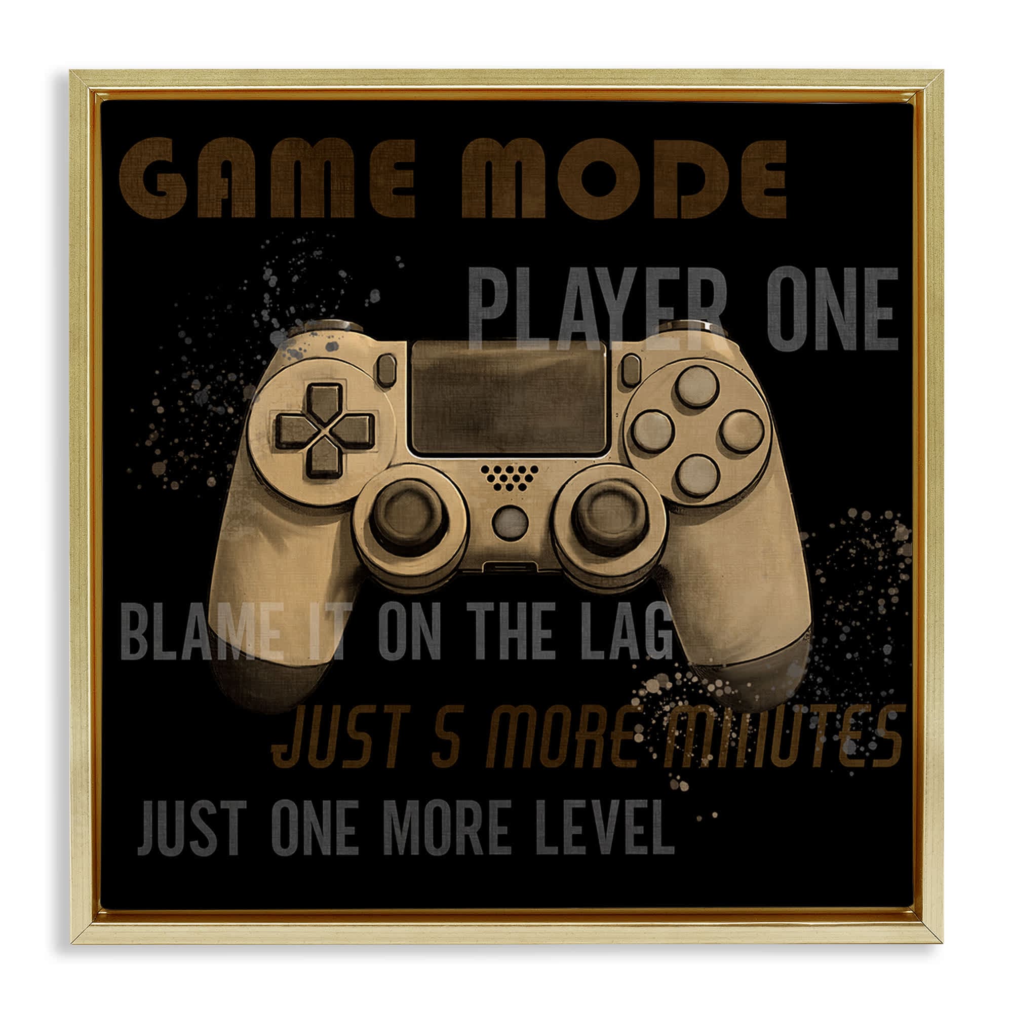 Stupell Industries BS-064-FFG-17X17 Gamer Phrases Vintage Style Gold Framed Floater Canvas Wall Art By Kim Allen 18 x 18