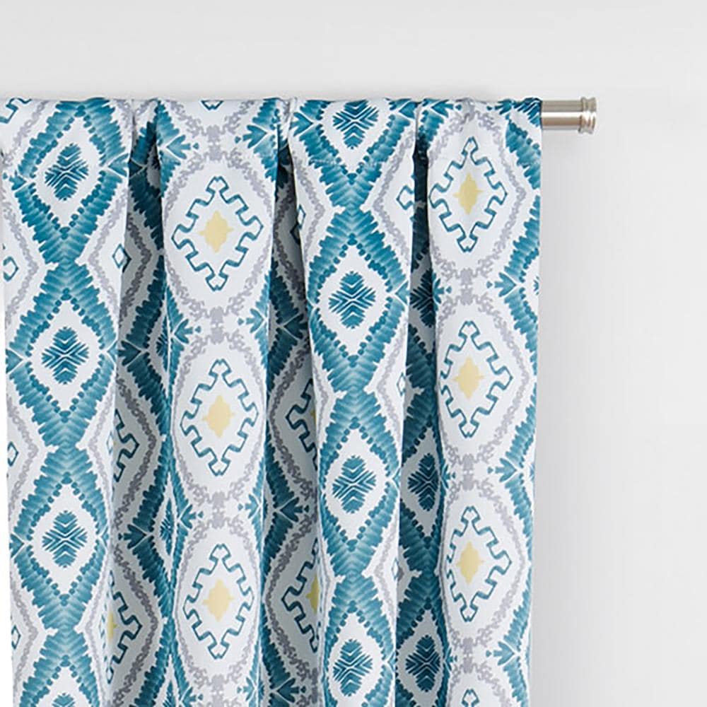 Teal Bohemian Ikat Blackout Polyester Rod Pocket Curtains