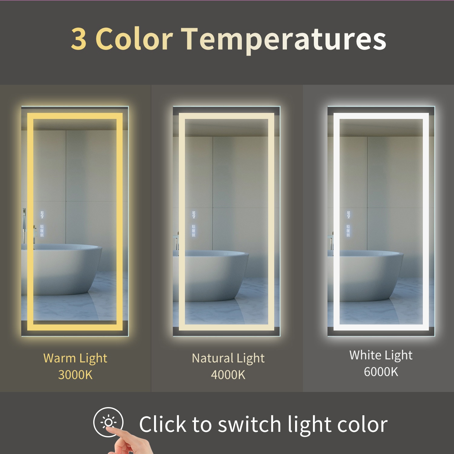 WELLFOR EX LED Bathroom Mirrors 60-in x 28-in Dimmable Lighted Silver ...