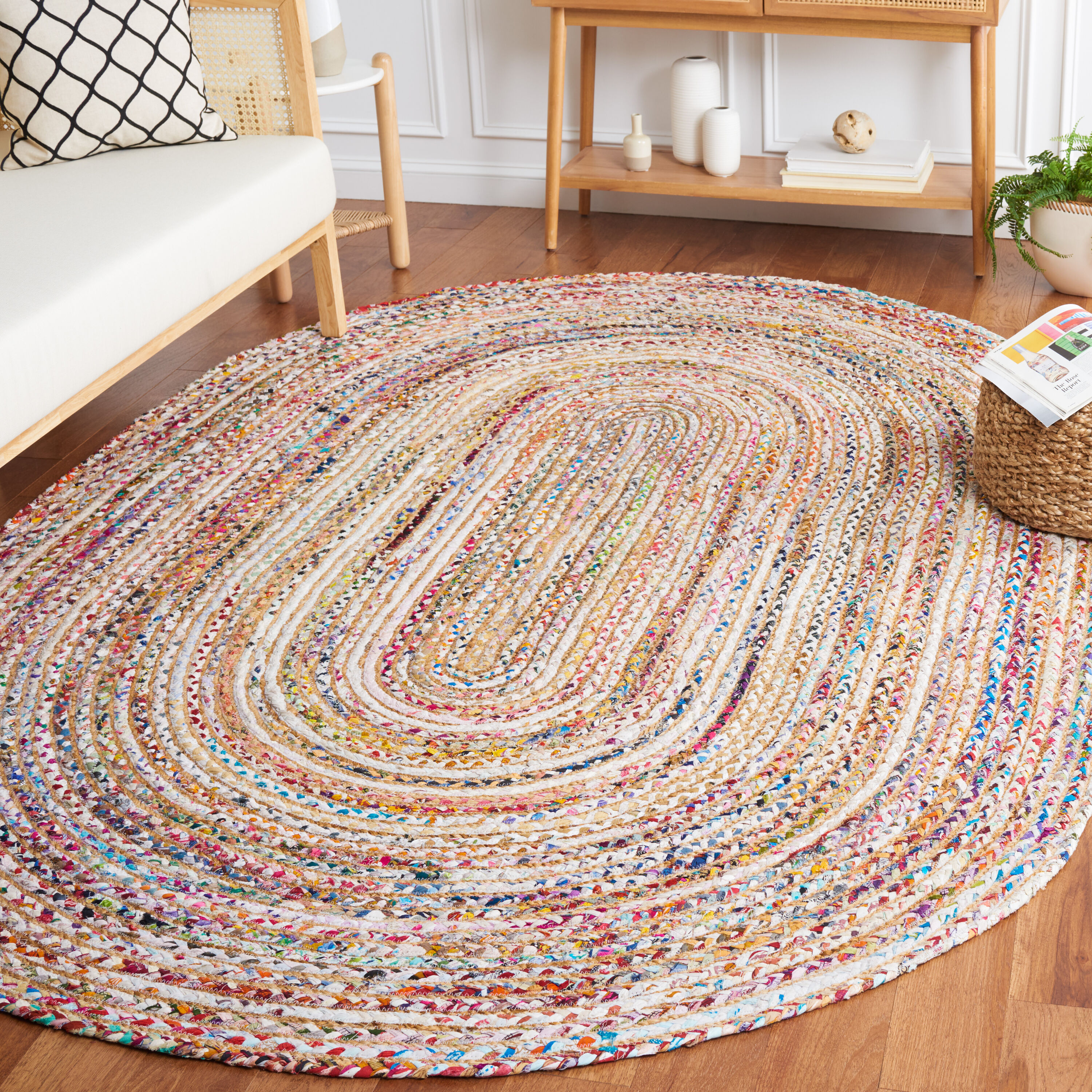 Safavieh 5-ft x 8-ft Jute Beige/Multi Oval Indoor Abstract Area Rug in ...