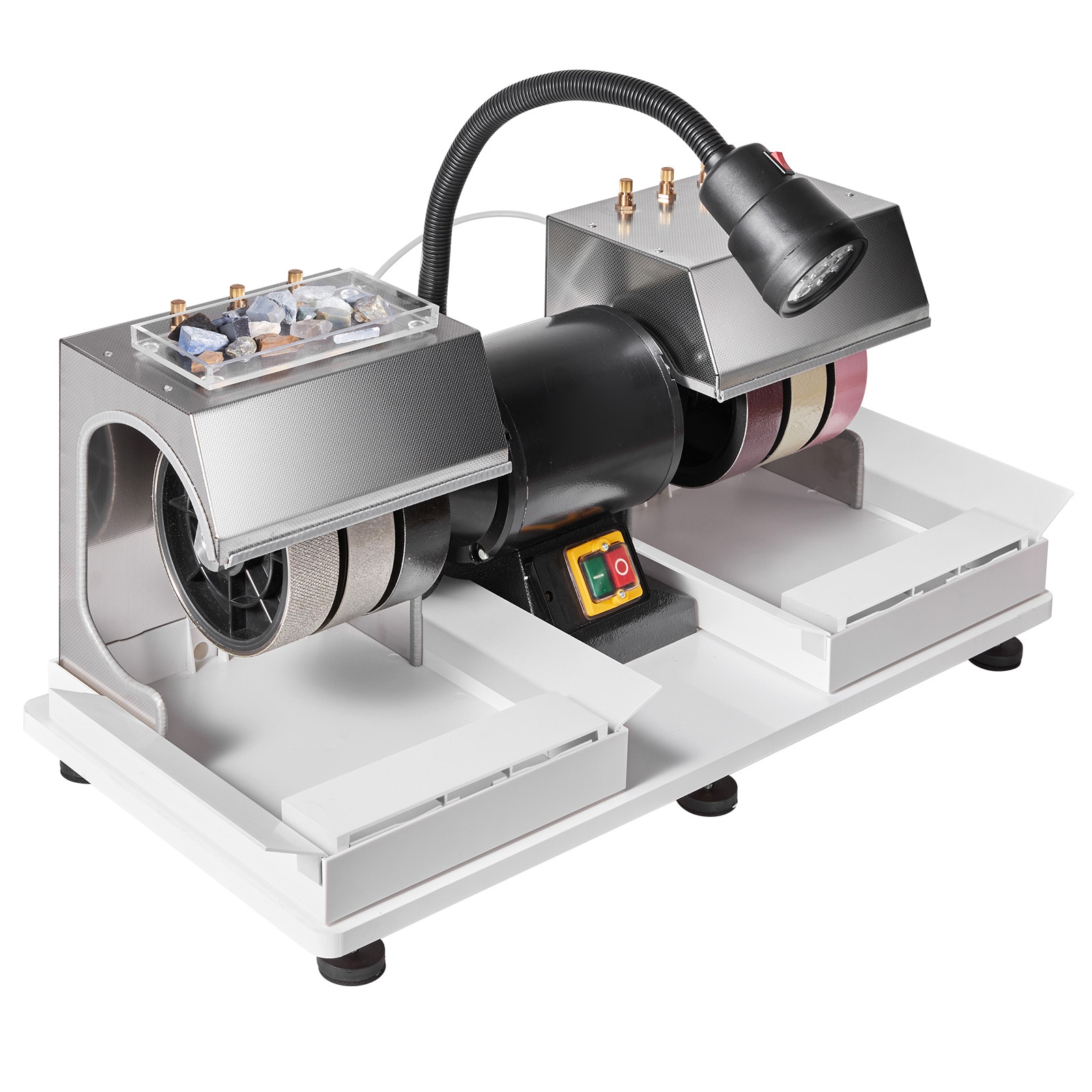 GIVIMO Cabbing Machine 6-in 1/4-HP 1620-RPM Lapidary Rock Grinder and Polisher with Lamp Water Pump and 6 Diamond Wheels for Gem Jade Stone Cabochon Faceting and Jewelry Making #LW108GIVSS3184