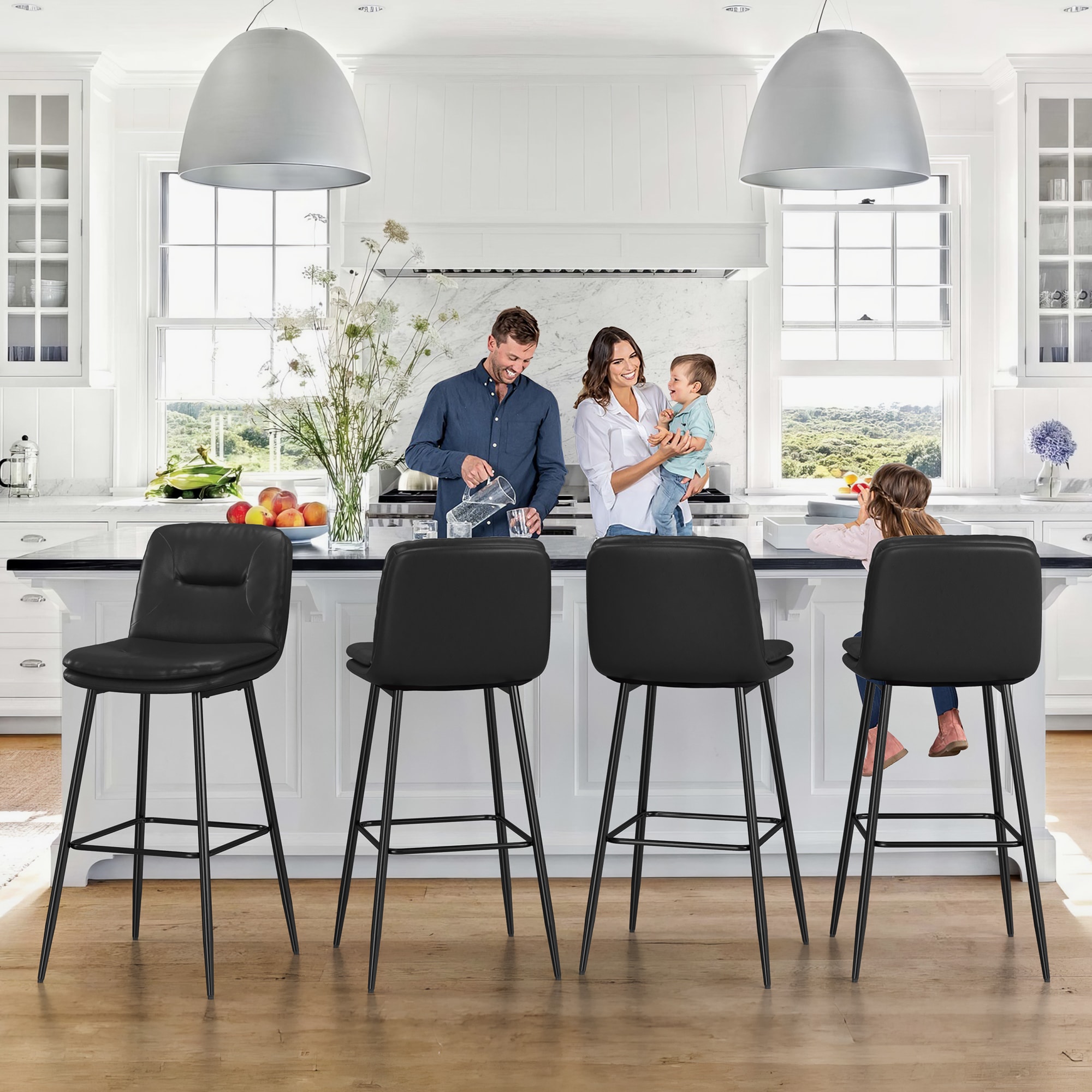 LUE BONA 4LB23CH0040-100LS Set of 4 Black 30-in H Bar height (28-in to 33-in) Bucket Seat Upholstered Metal Back Bar Stool with Arms and Back
