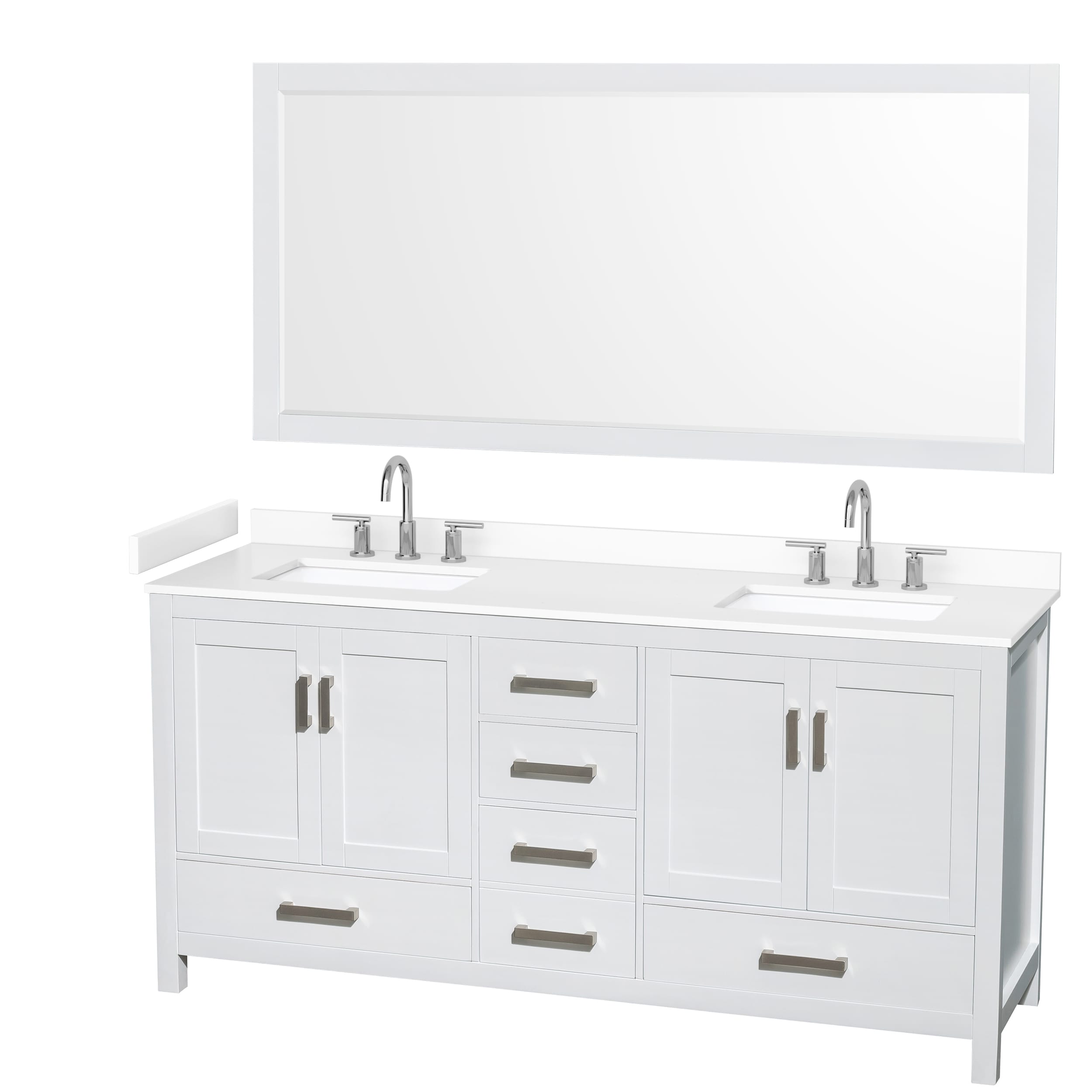 Wyndham Collection Sheffield 72-in and 80-in Undermount Double Sink Bathroom Vanity with Quartz or Cultured Marble Top (Mirror Included)