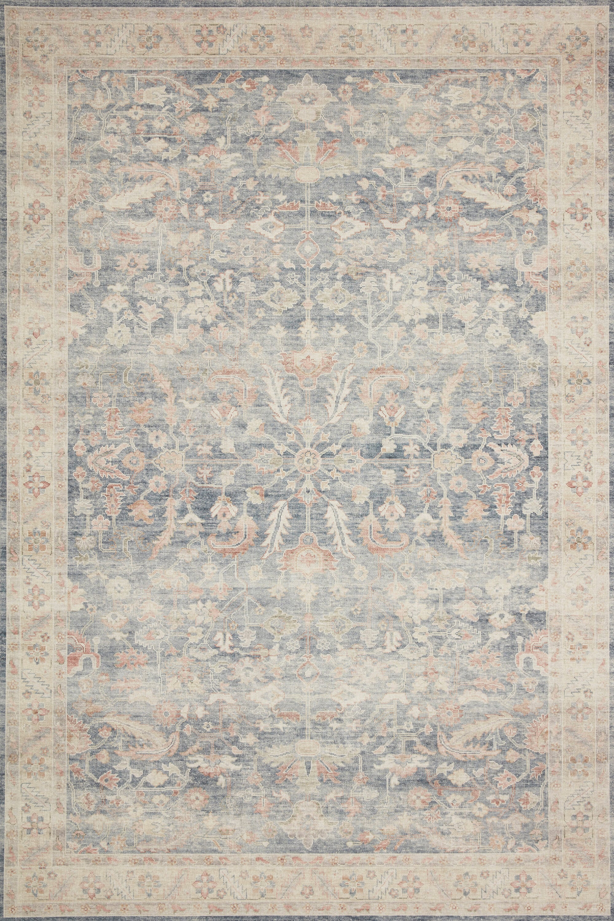 Serene Blue 9' x 12' Vintage-Modern Synthetic Area Rug