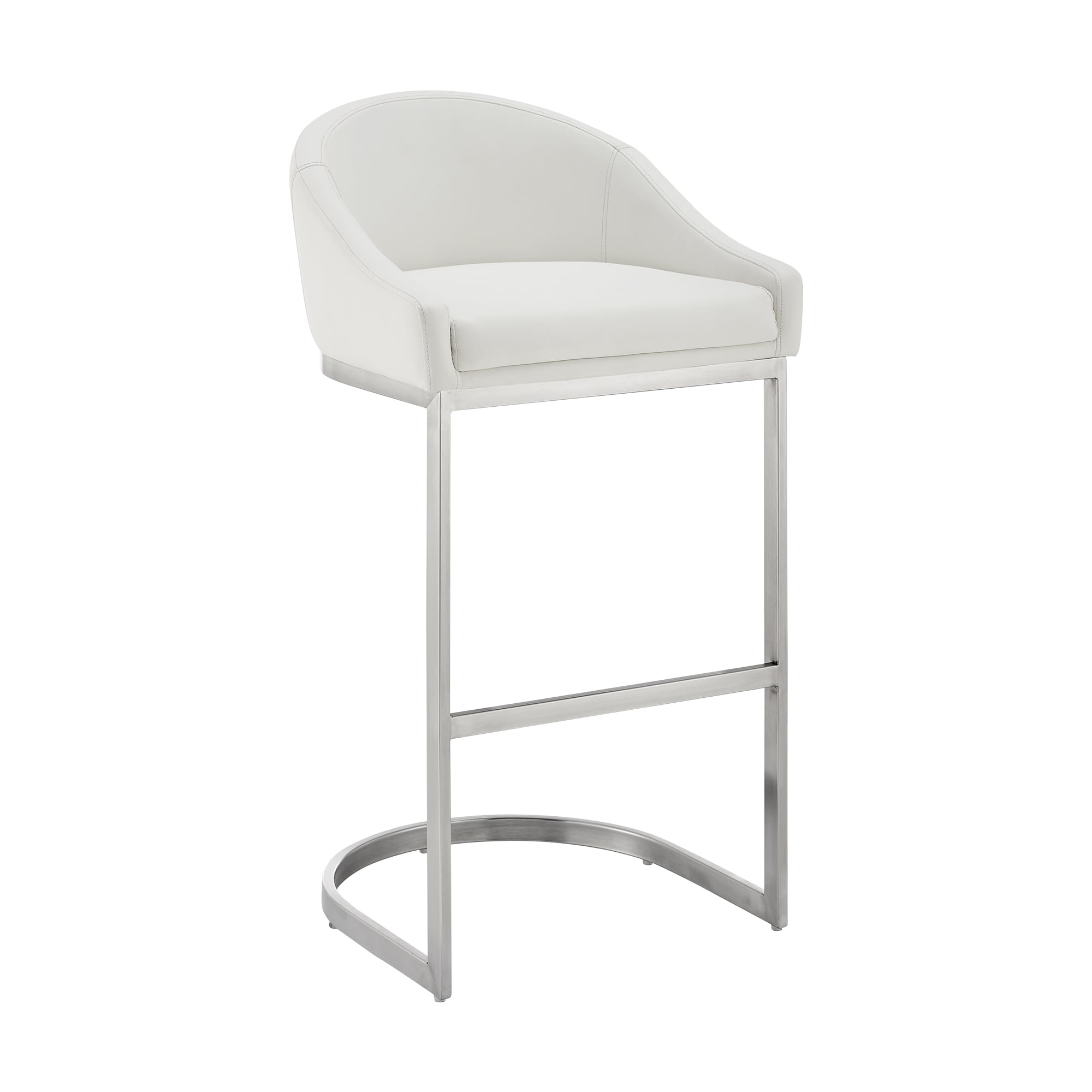 Armen Living 840254335790 Atherik Brushed Stainless Steel 28.0-in H Bar height Bucket seat Upholstered Metal Bar Stool and Back
