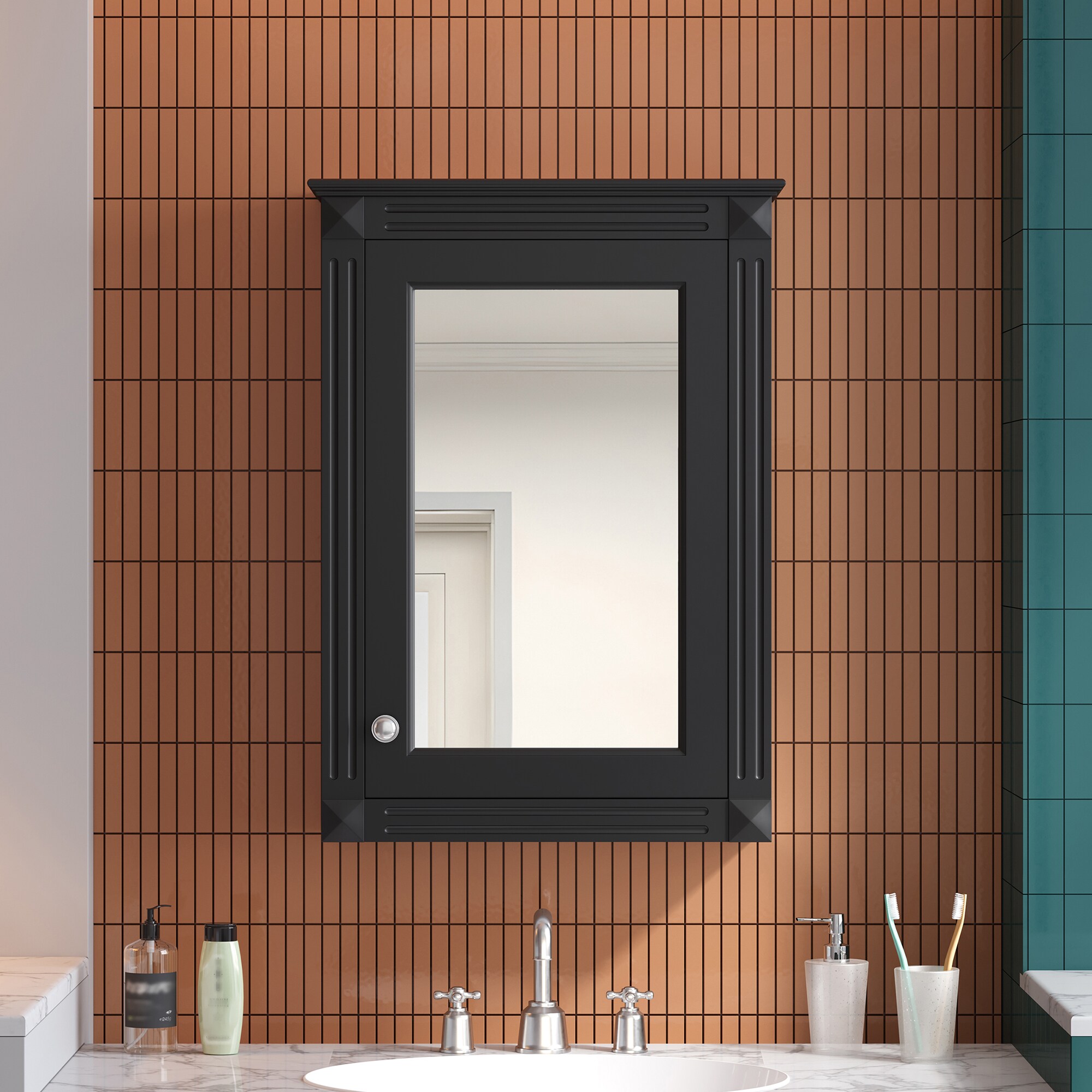 Homy Casa 20-in W Black Wall Mounted Bathroom Medicine Cabinet with Adjustable Shelves Solid Wood and MDF Installation