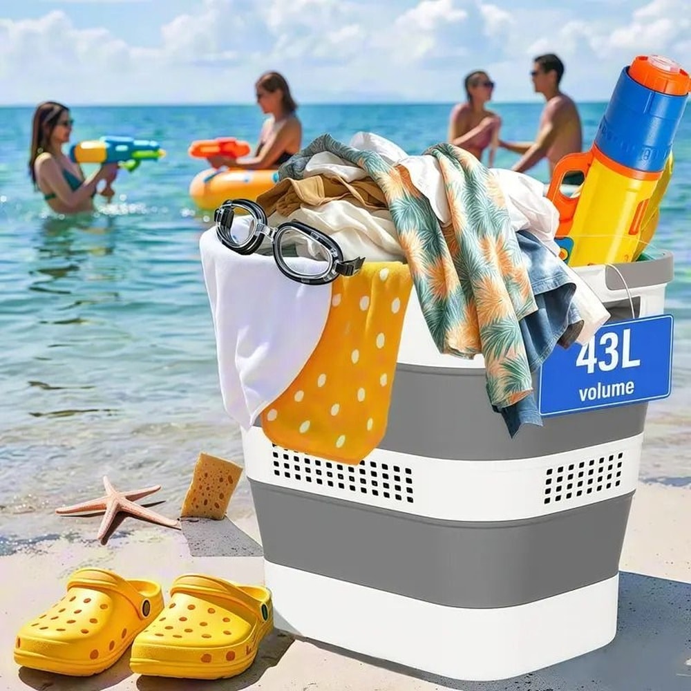 Kitstorack 43L Collapsible Laundry Basket with Handles 11.5 Gallon Foldable Pop-Up Storage Bin for Clothes Toys and Towels Space-Saving Laundry Organizer