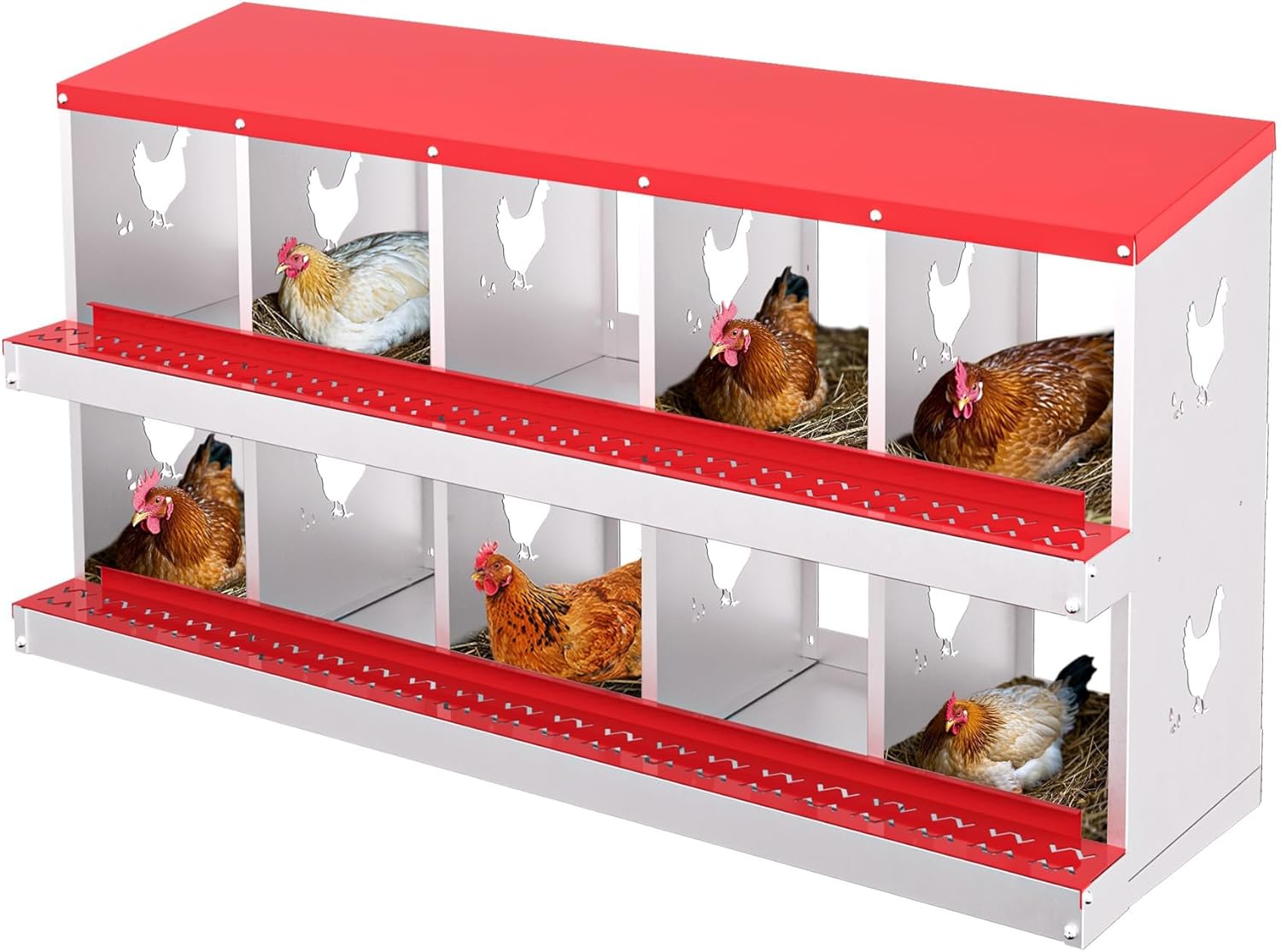 Qeetex WLS-PHO-348SEVXW Nesting Boxes for Chickens 10 Compartment Chicken Nesting Box Metal Chicken Laying Boxes with Perch Secure Lid Versatile Wall Mount