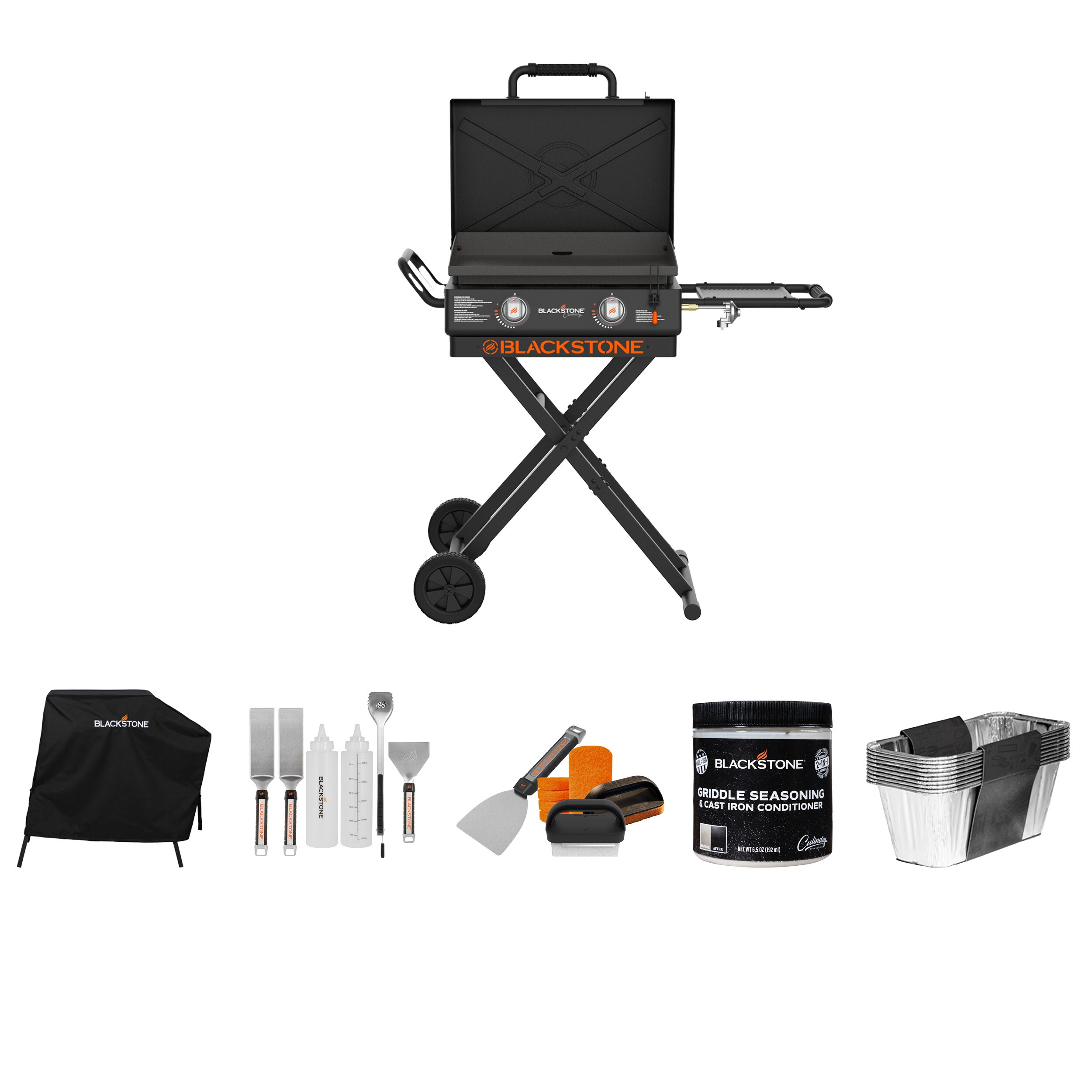 Blackstone 22"in Portable Grill with X-Frame Legs to Roll and Go for the Perfect Tailgate with Grill Cover and Blackstone Grill Accessories
