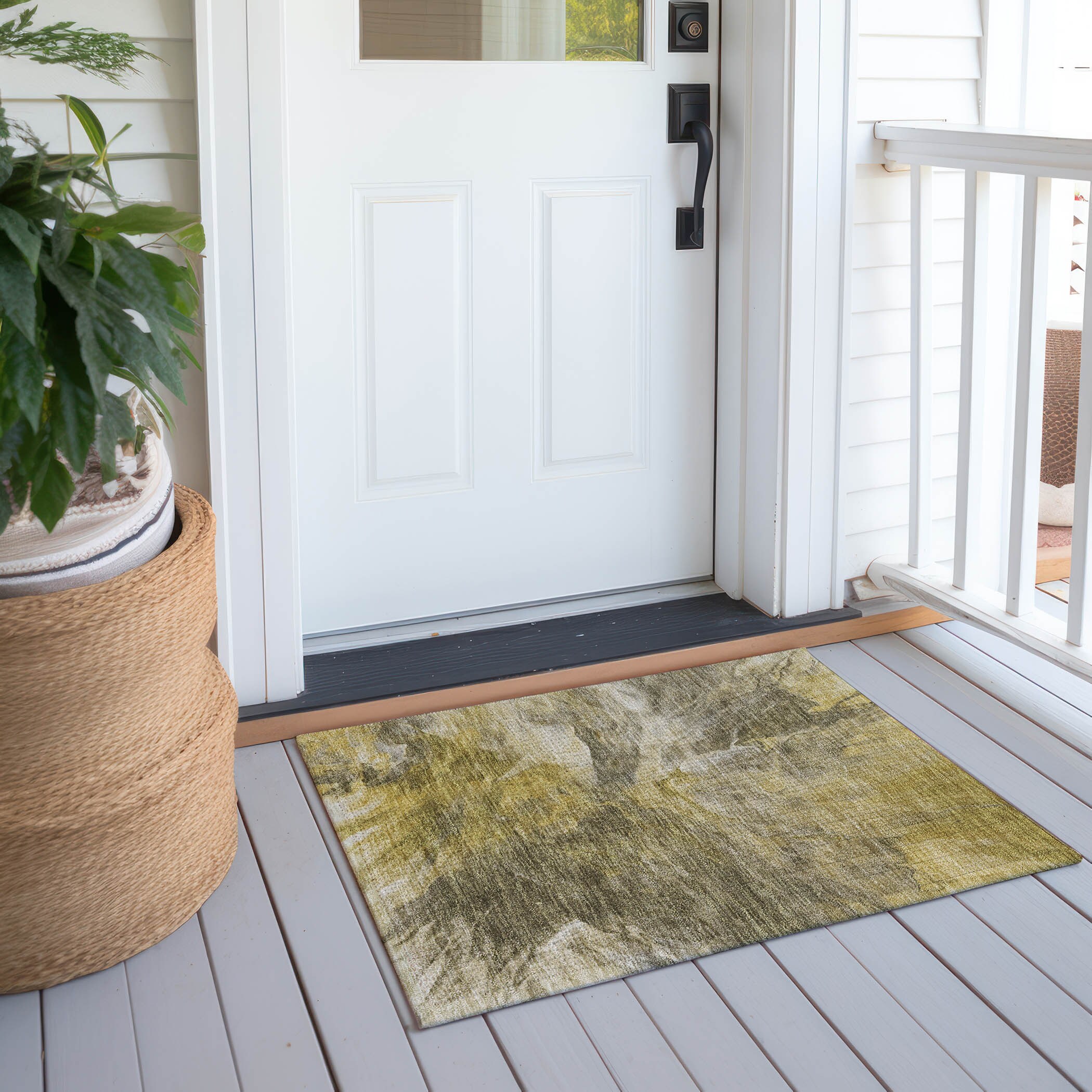 Taupe Synthetic Flat Woven Rectangular Washable Rug