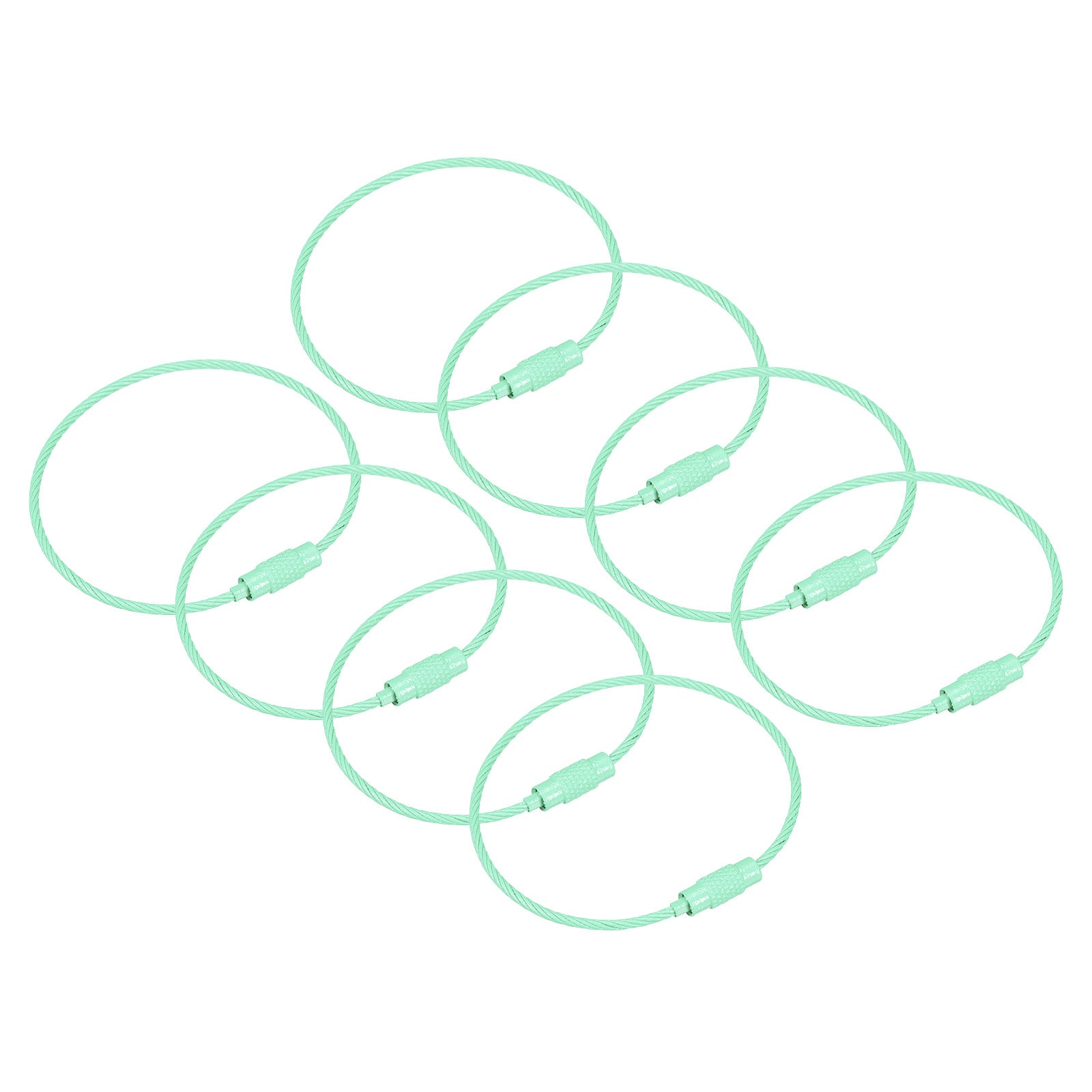 Unique Bargains Cable Key Rings 6.3 Inch/ 160mm Wire Keychain Twist Loops for Lanyards Keychains Luggage Tags Light Green 8pcs #S26051100UX9012
