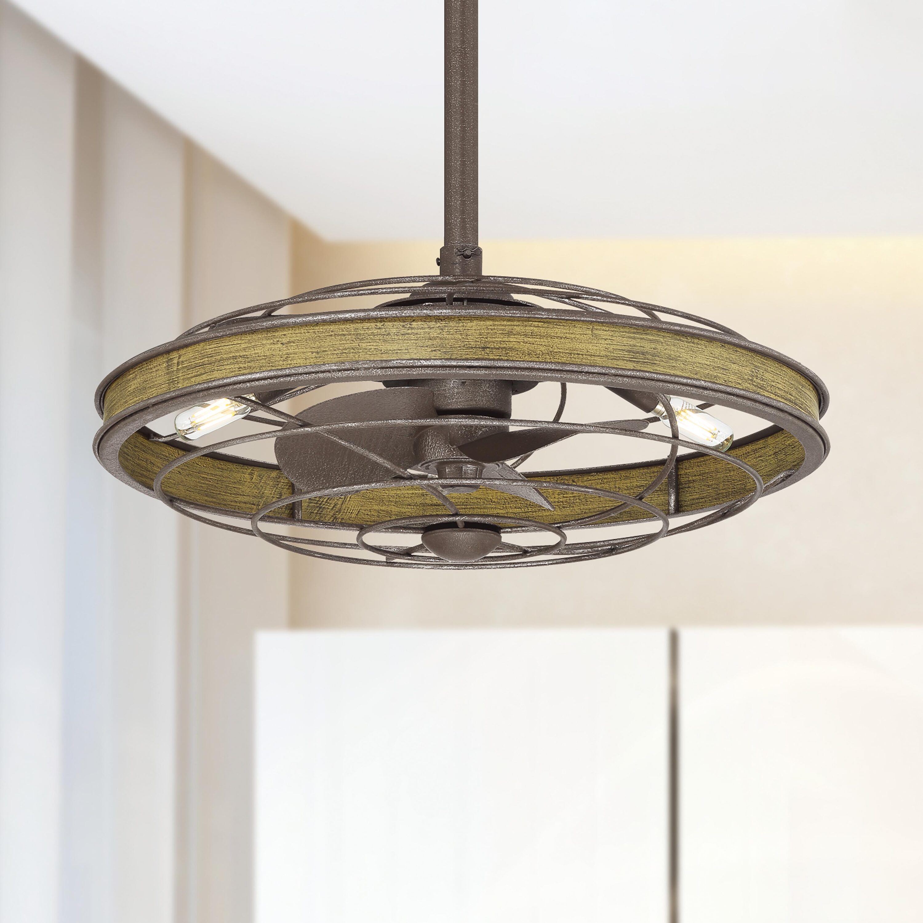 Arranmore Lighting & Fans AR-2014CI BLYNN 22-in Outdoor Charred Iron with Distressed Blades Fandelier Ceiling Fan With Light - Remote Included ( 3 -Blade )