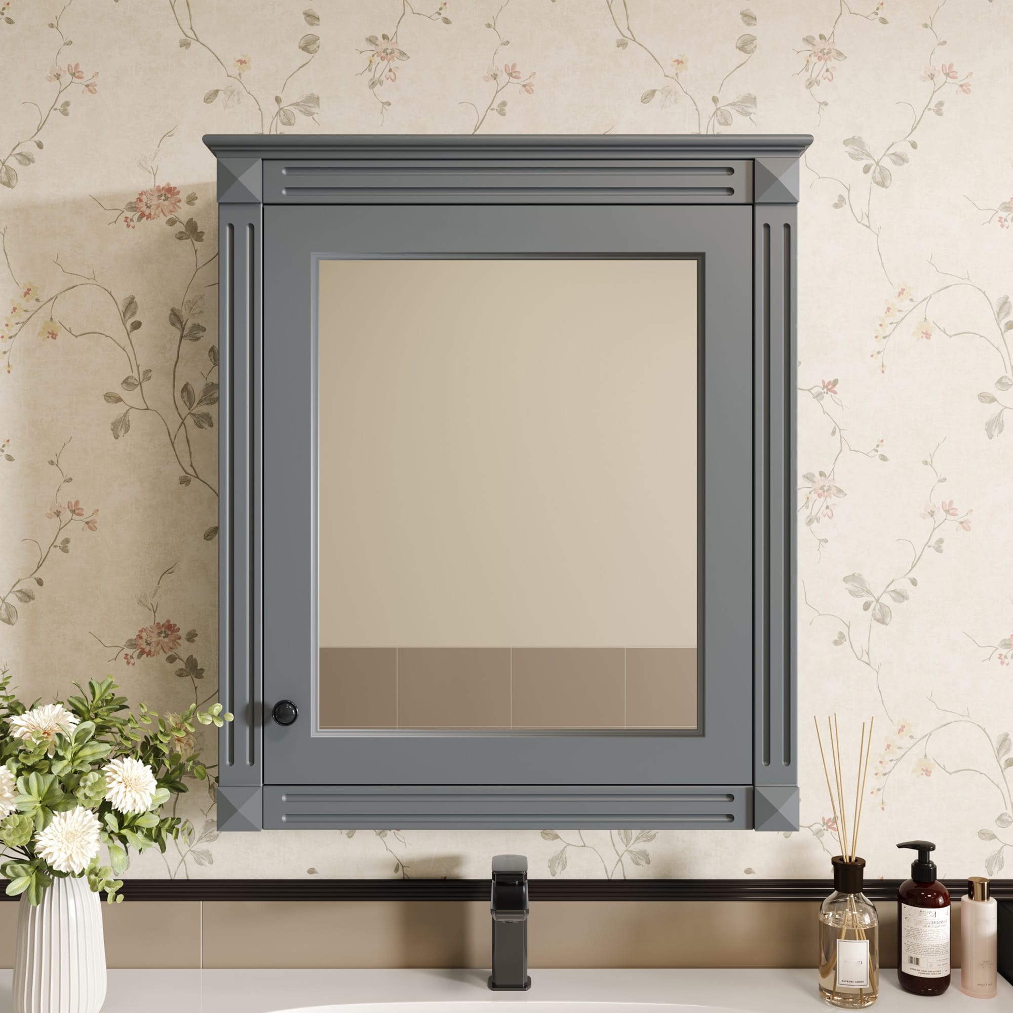 ToolCat BZ-2-72-JYG 24-in x 27-in Surface/Recessed Mount Grey Mirrored Rectangle Soft Close Medicine Cabinet