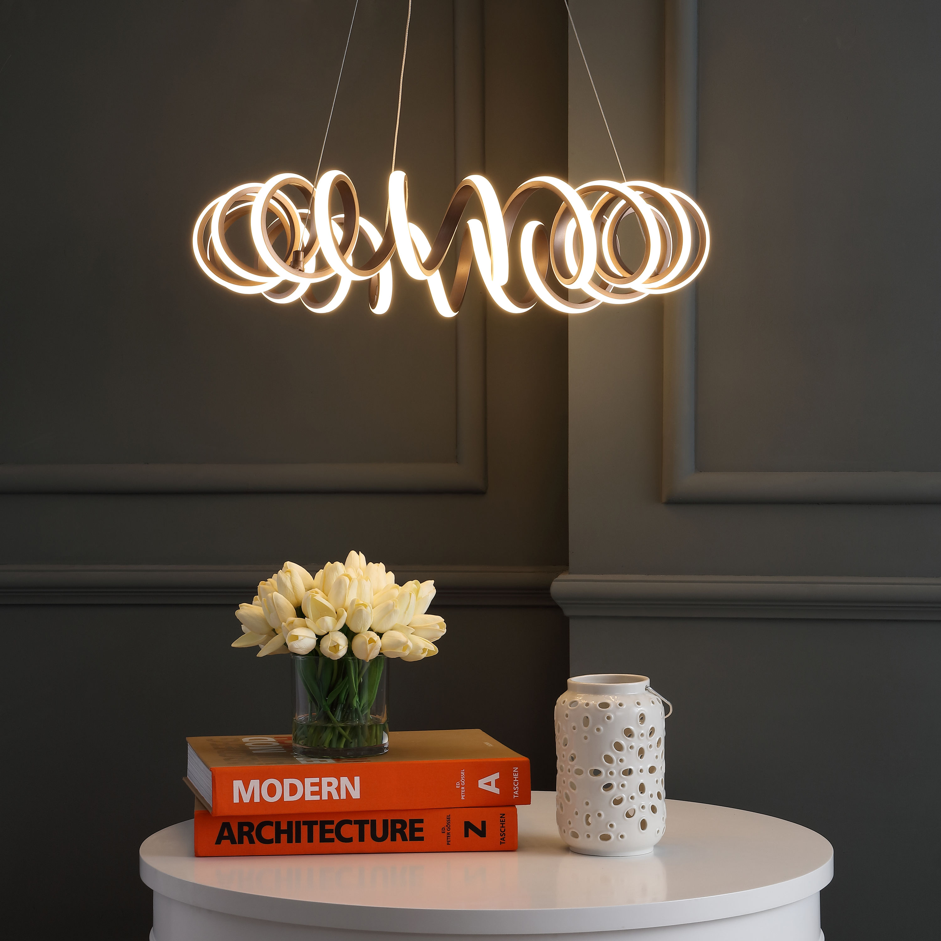 JONATHAN  Y JYL7208A Cursive 24" Adjustable Spiral Integrated Brown Modern/contemporary For Use in Bedrooms, Dining Rooms, Foyers, Kitchens, Living Rooms Chandelier