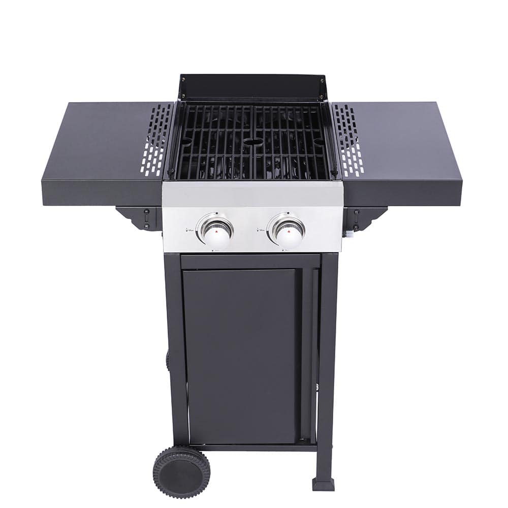 JUJABU GRILL-8 Black and Silver 24600BTU  2-Burner Propane Gas  Grill Output With Wire Enamel Cooking Grids For Outdoor Barbecue