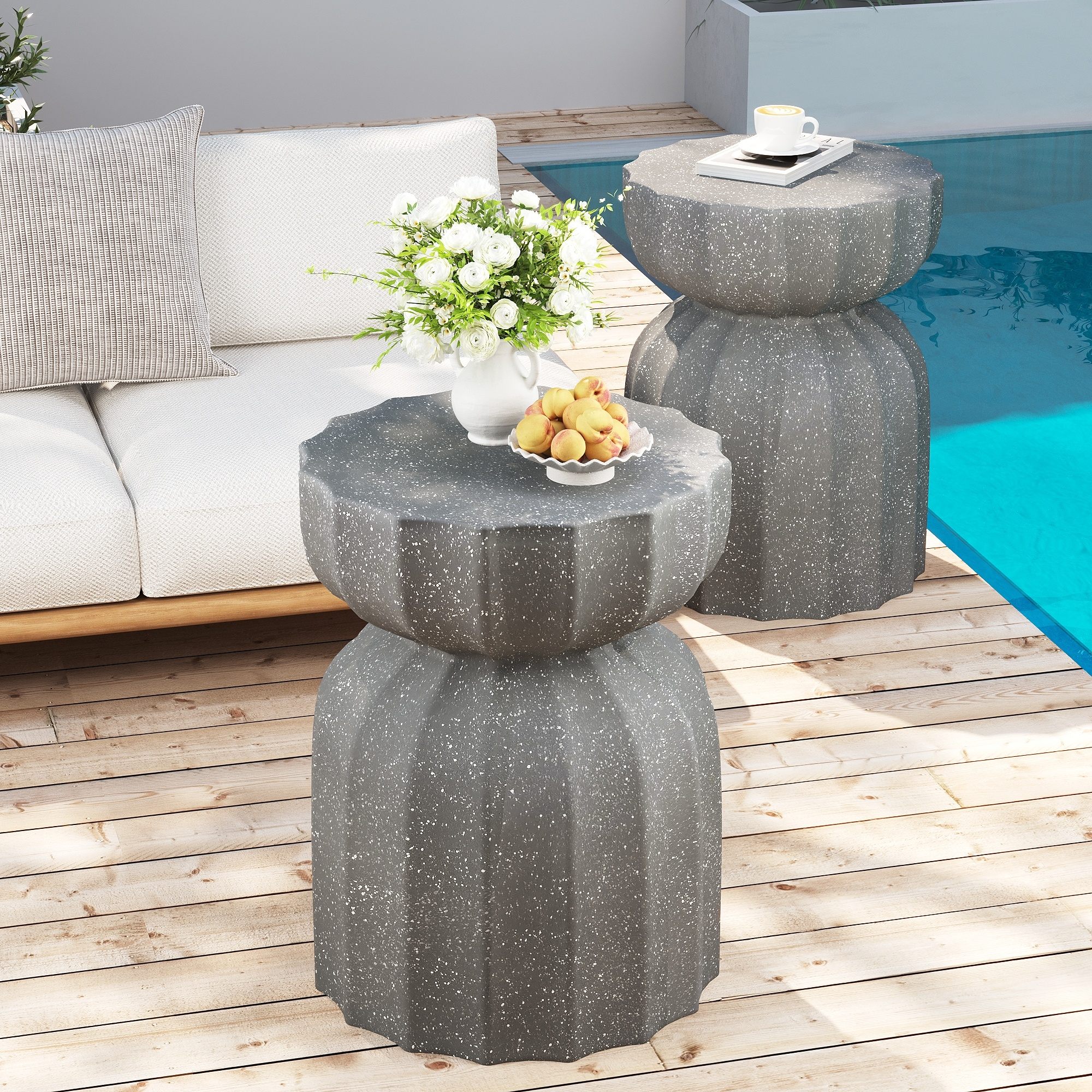 Horizons Prime 13 inch Grey Cement Modern Outdoor and Indoor Coffee Table and Side Table Set with Durable MgO Construction