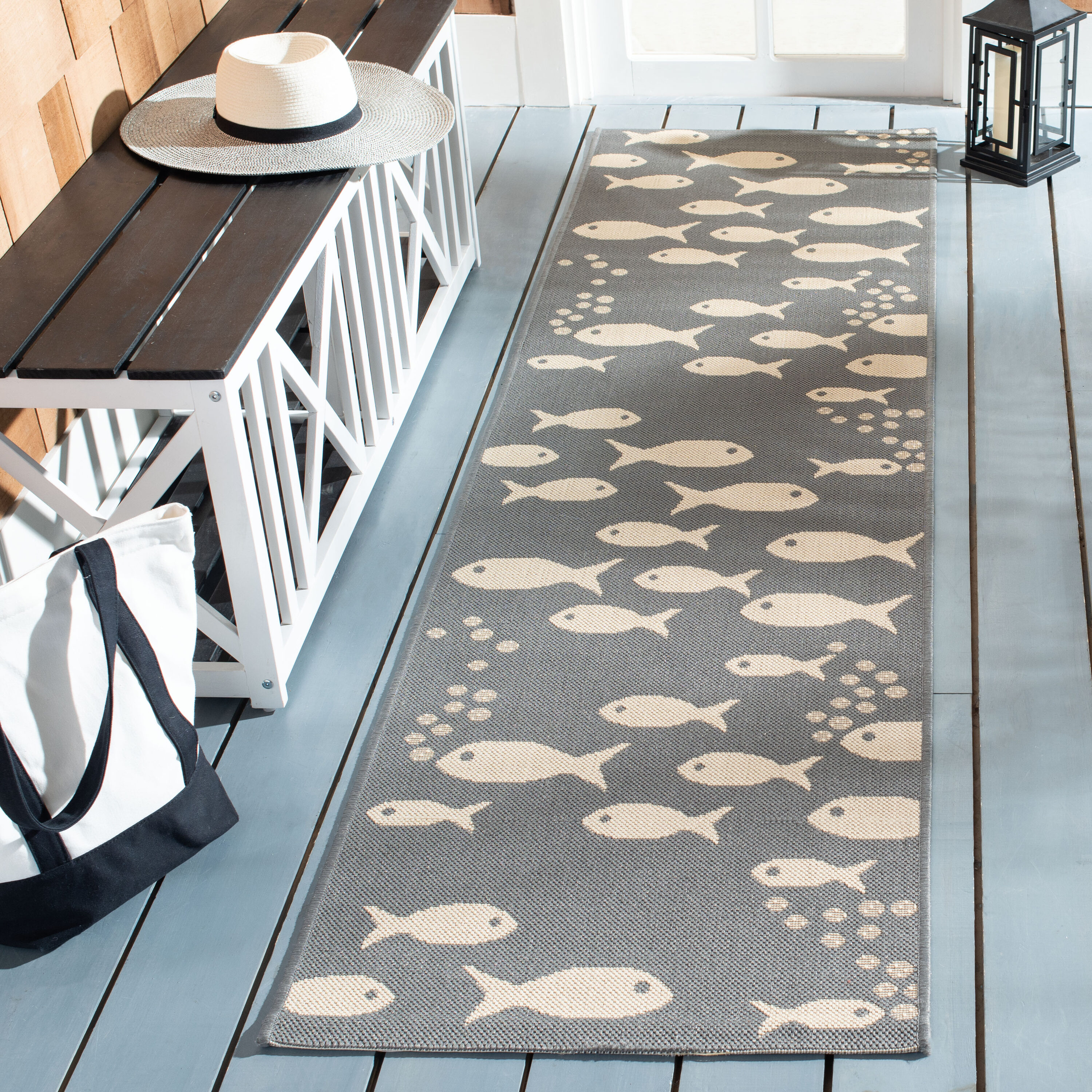 Safavieh CY6012-236-210 Courtyard 2 x 10 (ft) Loomed Synthetic Dark Gray/Beige Rectangular Indoor/Outdoor Geometric Runner rug