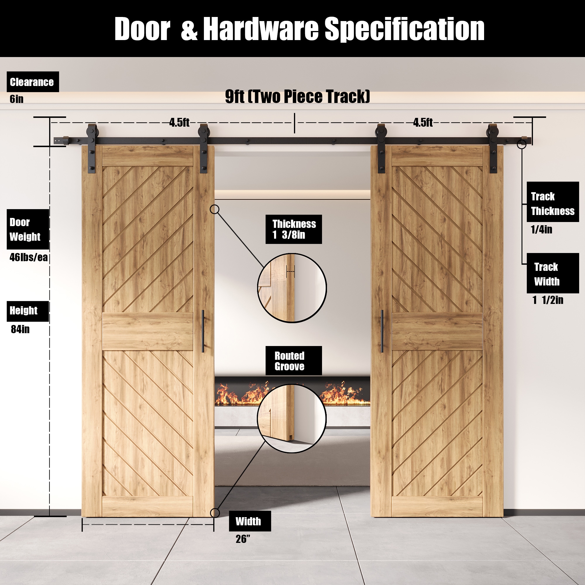 HOMACER YT2TGH108C-XT3-2684 Barn-Doors - View #2