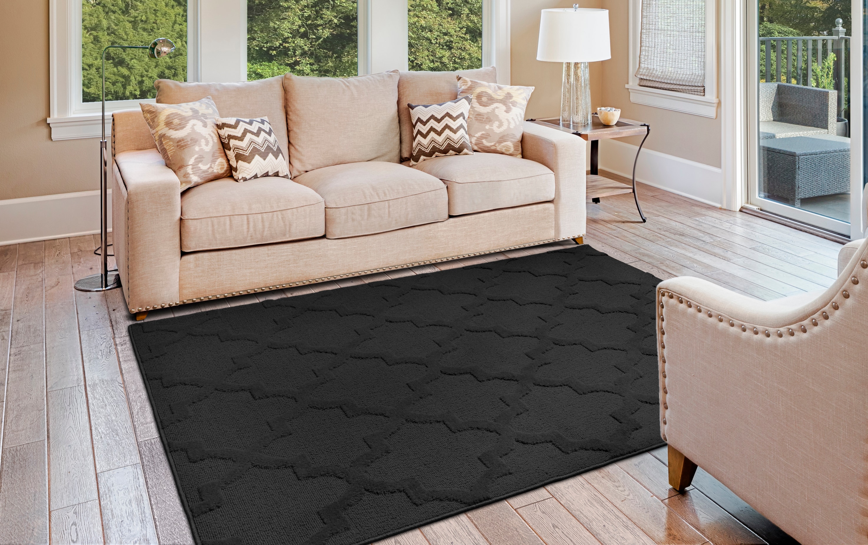 Garland Rug CL300N06008415 Quatro 5 x 7 (ft) Tufted Polypropylene Black Rectangular Indoor Geometric Farmhouse/Cottage Area rug
