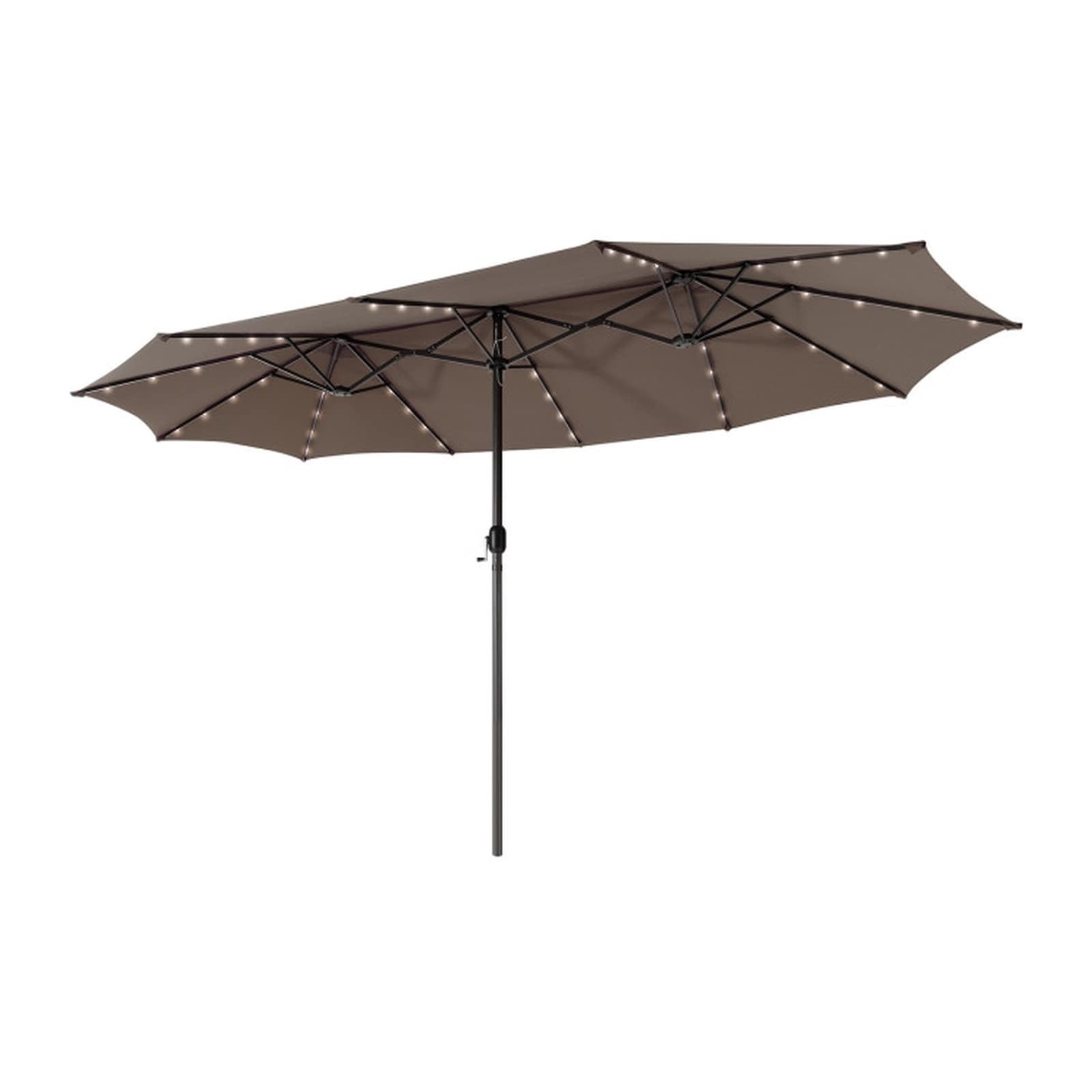 double vented patio umbrella solar lights Tangkula 15FT Double-Sided Umbrella, Extra-Large Outdoor Twin with 48 LED Lights, Top, Crank Handle, 12 Ribs, Weighted Base Included for Backyard Poolside Deck (Beige) : Patio Available in versions with or without lights The 36 LED lights ensure ample lighting at night 13ft 2 Tier Double-Sided Patio