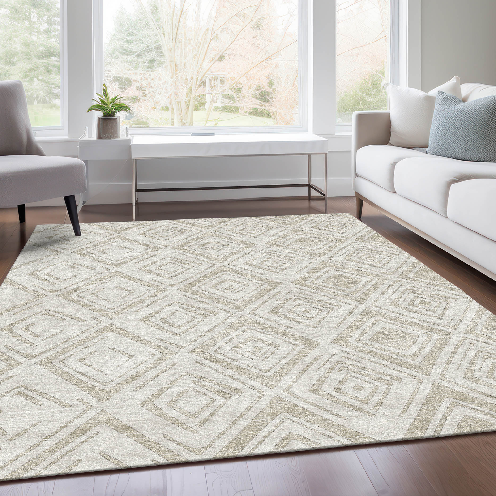 Addison Rugs ACN737BG3X5 Chantille ACN737BG 3 x 5 (ft) Polyester Beige Rectangular Indoor/Outdoor Geometric Machine washable Area rug