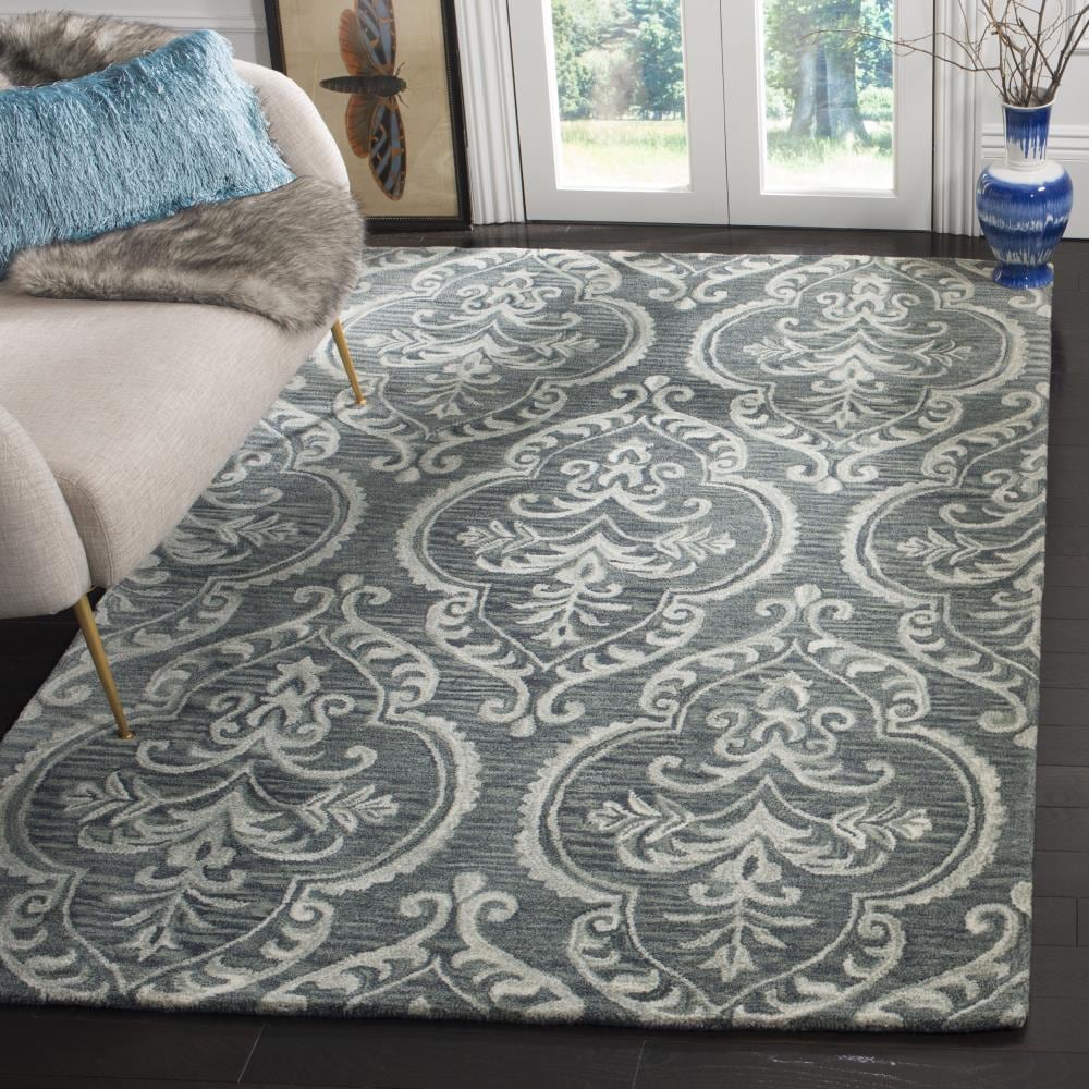 Handmade Blue Floral Wool 6' x 6' Square Rug