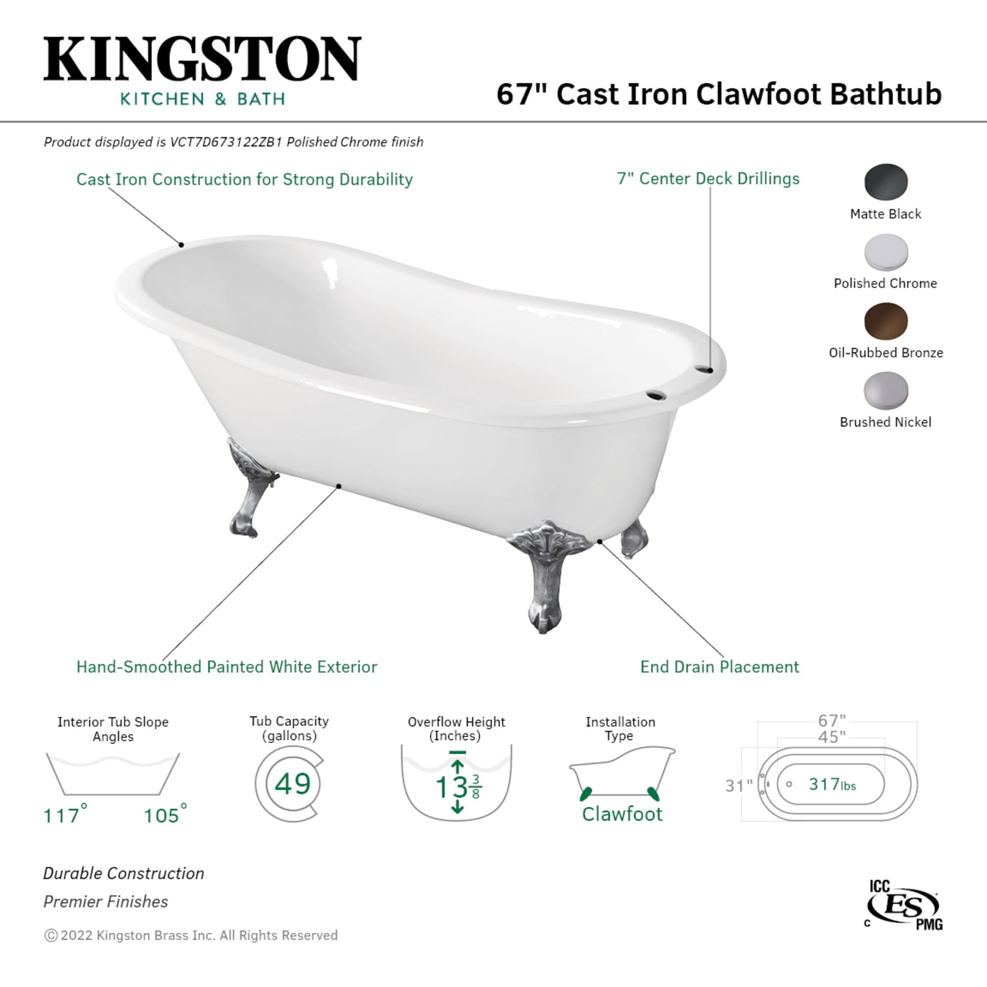 Kingston Brass UVCT7D673122ZB0 bathtubs - View #3