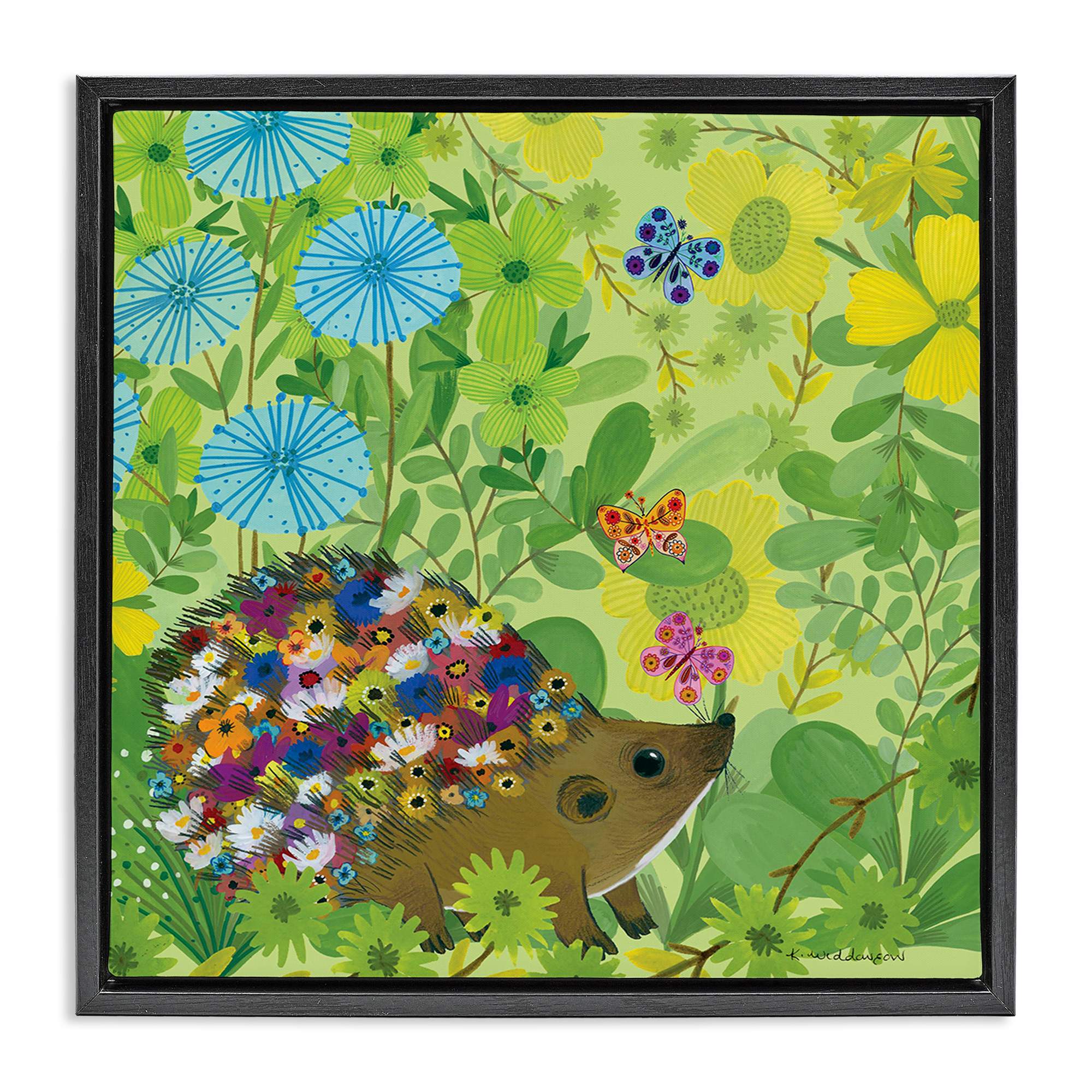 Stupell Industries BS-608-FFB-17X17 Happy Hedgehog and Flowers Floating Frame design by Kay Widdowson