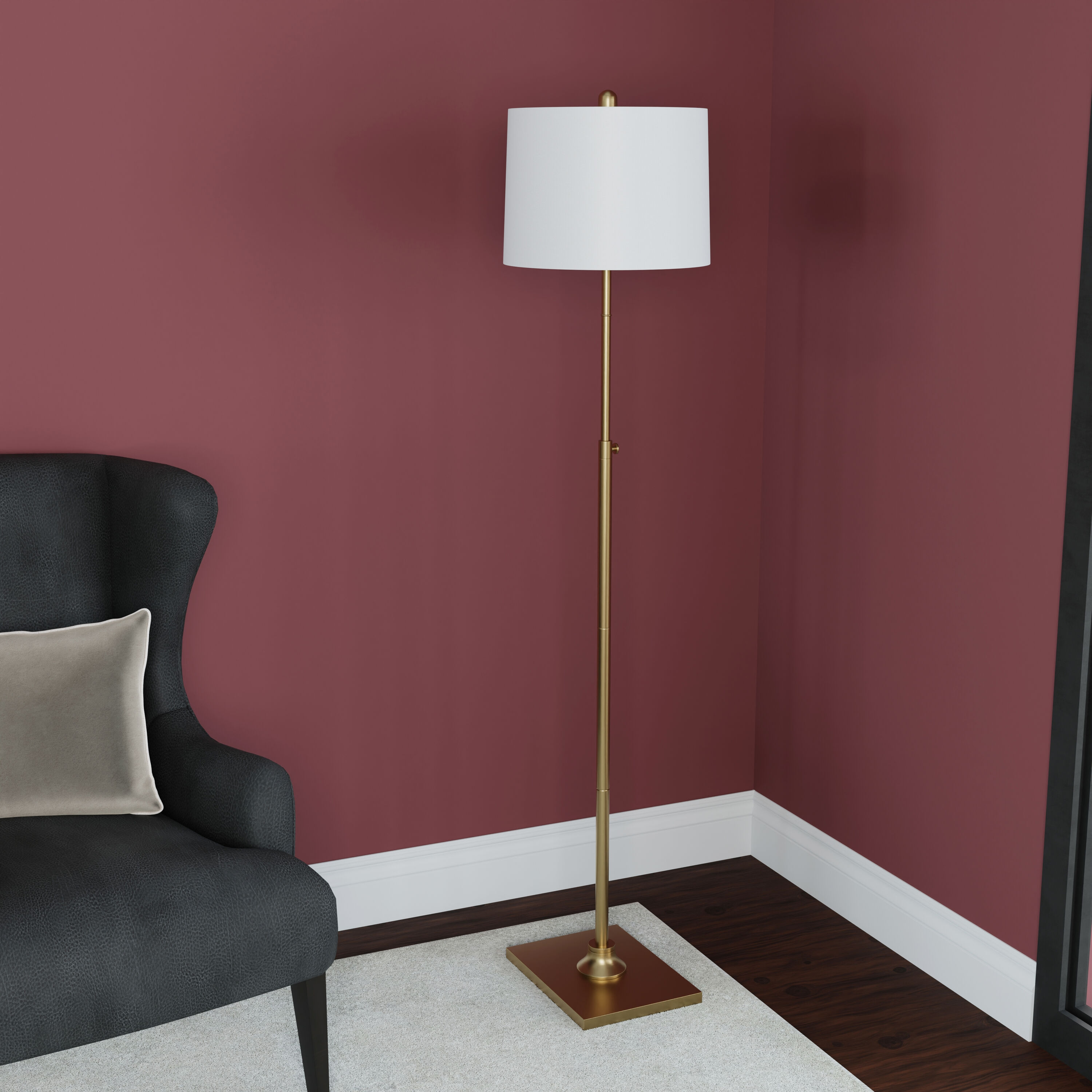 allen + roth FL15GD 63.5-in Gold Standard Floor Lamp with Linen Shade