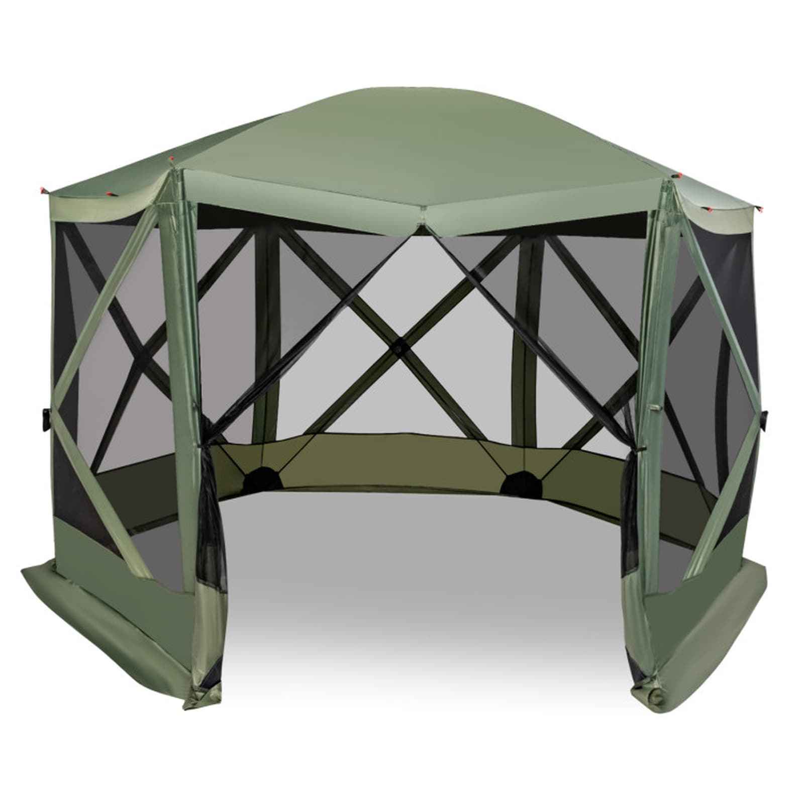 SUGIFT 11.5-ft x 11.5-ft Pop-Up Screen House Tent 7.5-ft Tall with 6 Mesh Sidewalls PU-Coated 210D Polyester Canopy Vented Top Fiberglass Frame Carrying Bag Ground Stakes Wind Ropes and 2 Wind Cloths for 6-8 People Backyard Camping in Green