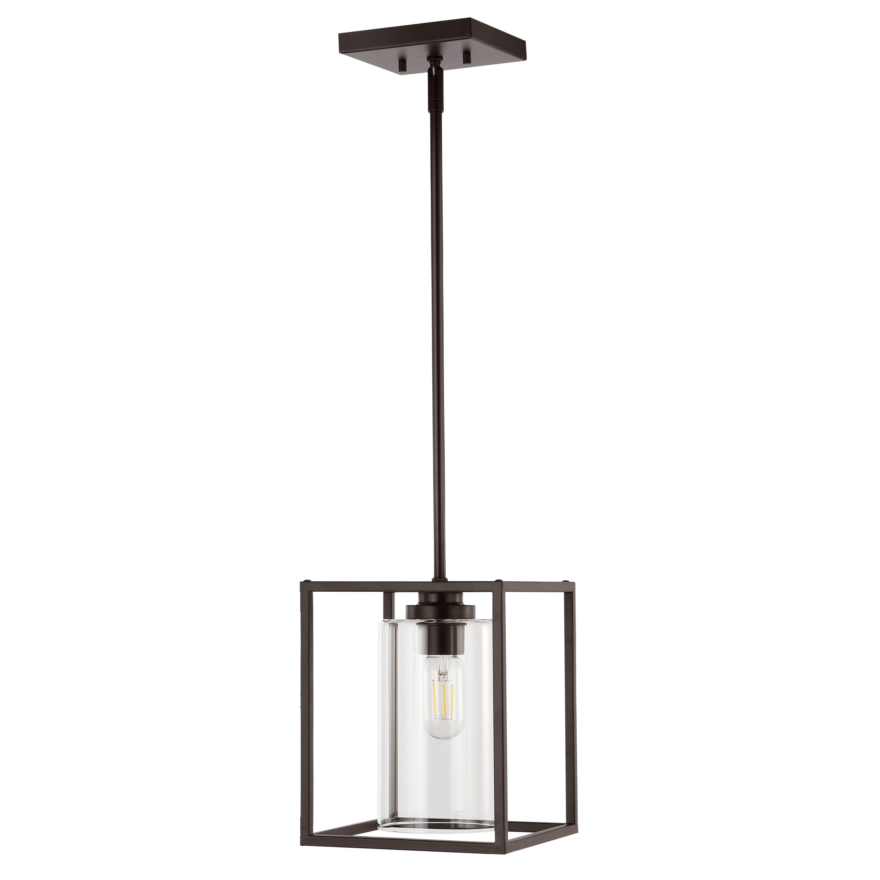 Quinn Industrial Rustic 8.13" Mini LED Pendant in Oil-Rubbed Bronze with Clear Glass