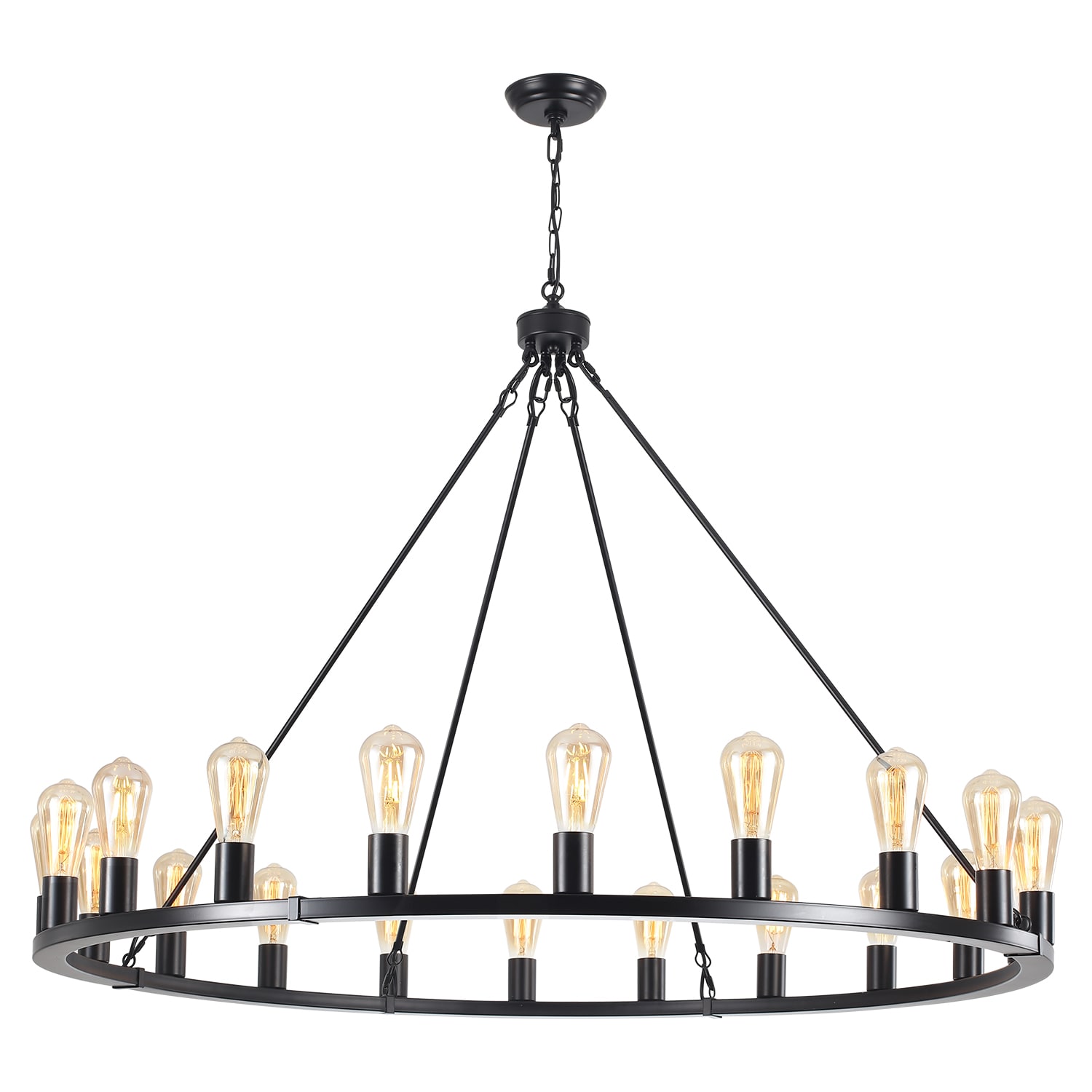 Zjvaive 20-Light 47.24inch Black Wagon Wheel Chandelier Adjustable 35.43-94.48 inch Chain E26 Socket Max 40W Vintage Farmhouse Ceiling Light Fixture Bulbs Not Included for Large Living Room Dining Room Kitchen #LS1-2-D0127-20-B