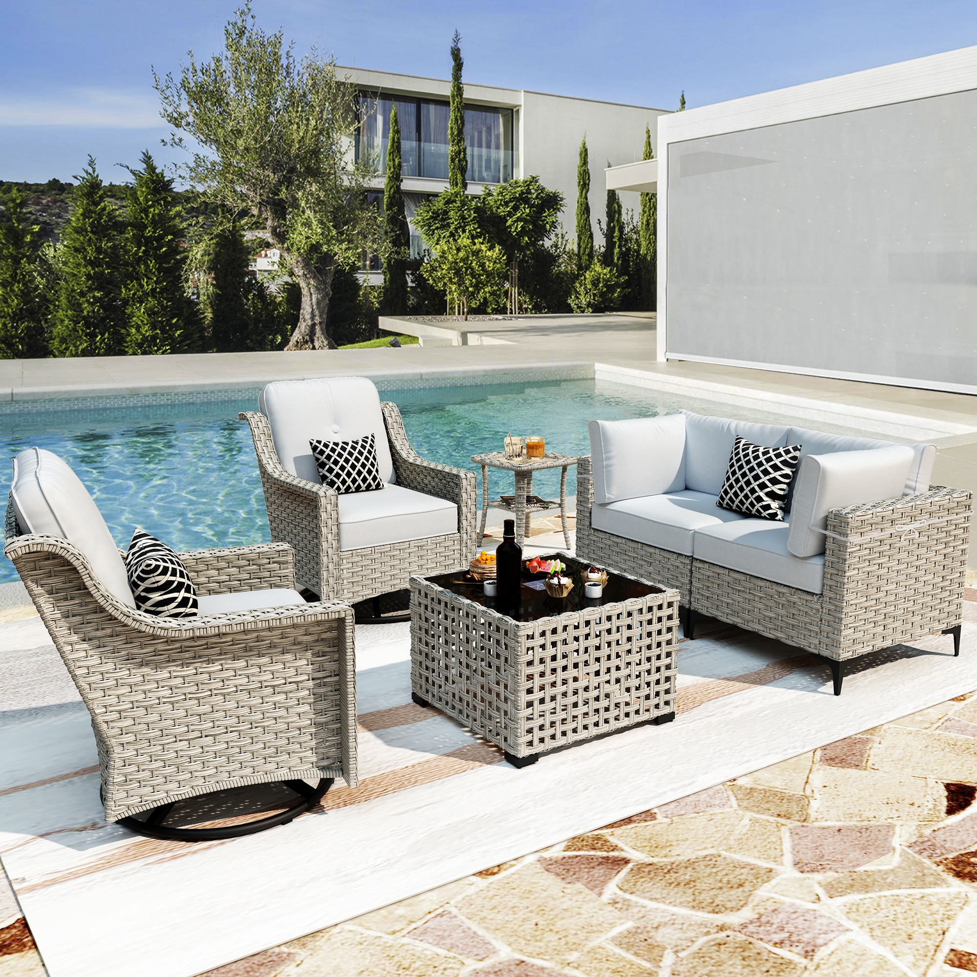 XIZZI XISKT4163-RC3 Amber Rattan Outdoor Sectional with Light gray Cushions and Rattan Frame