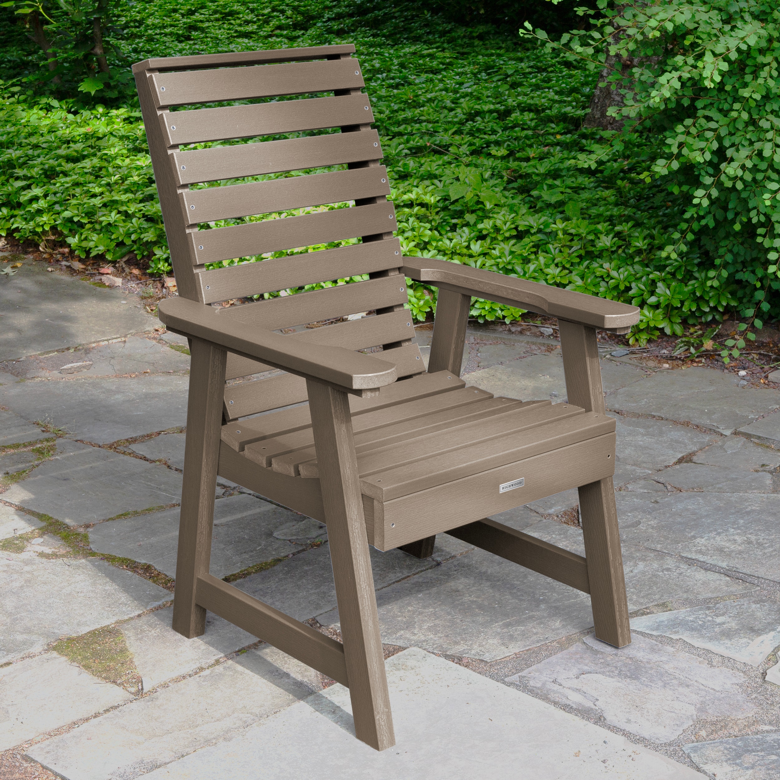 highwood AD-CHDW2-WBR Weatherly Woodland Brown Poly-lumber Frame Stationary Dining Chair with Slat Seat